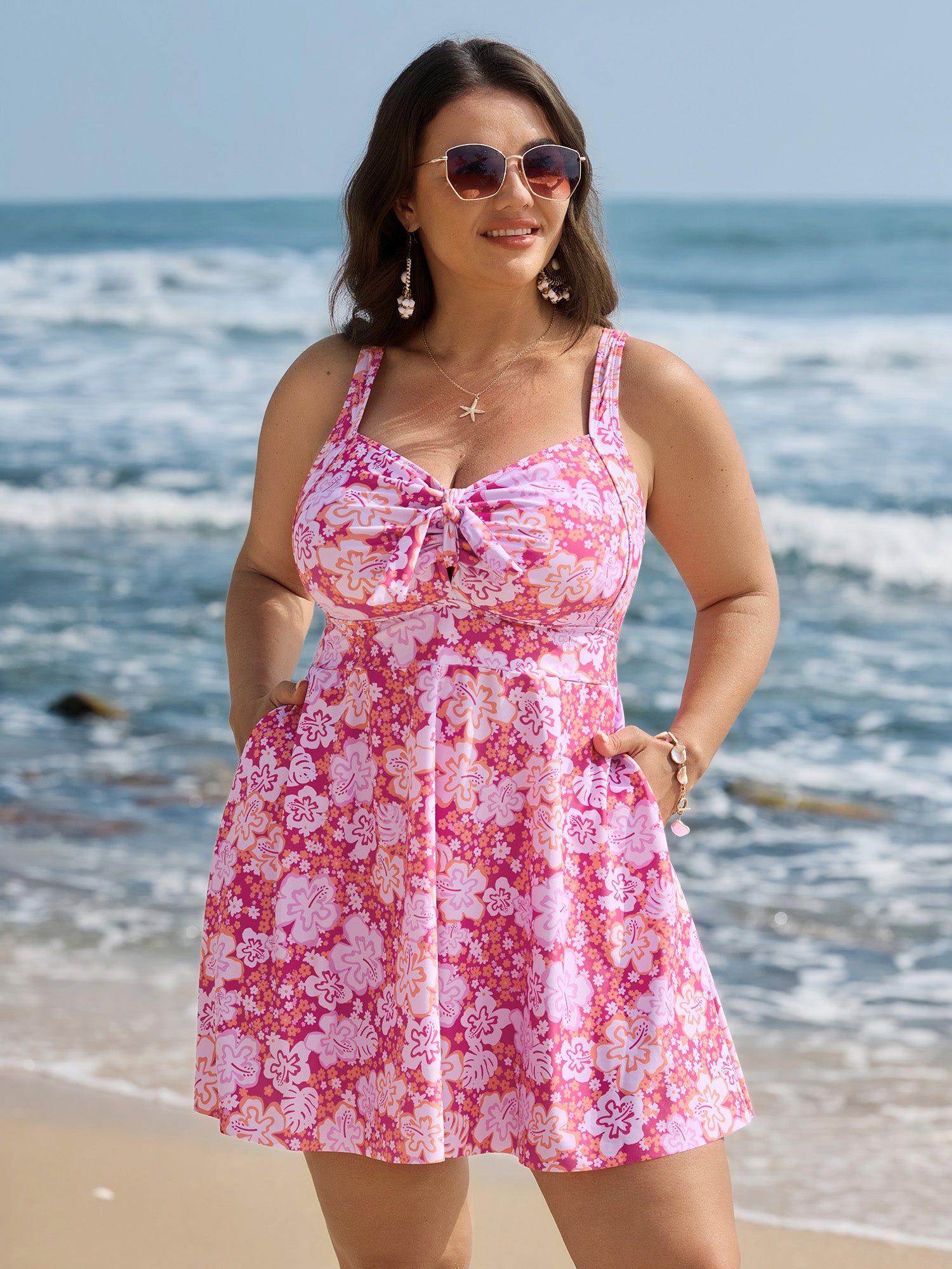 Paradise Floral Print Knotted Front Swim Dress