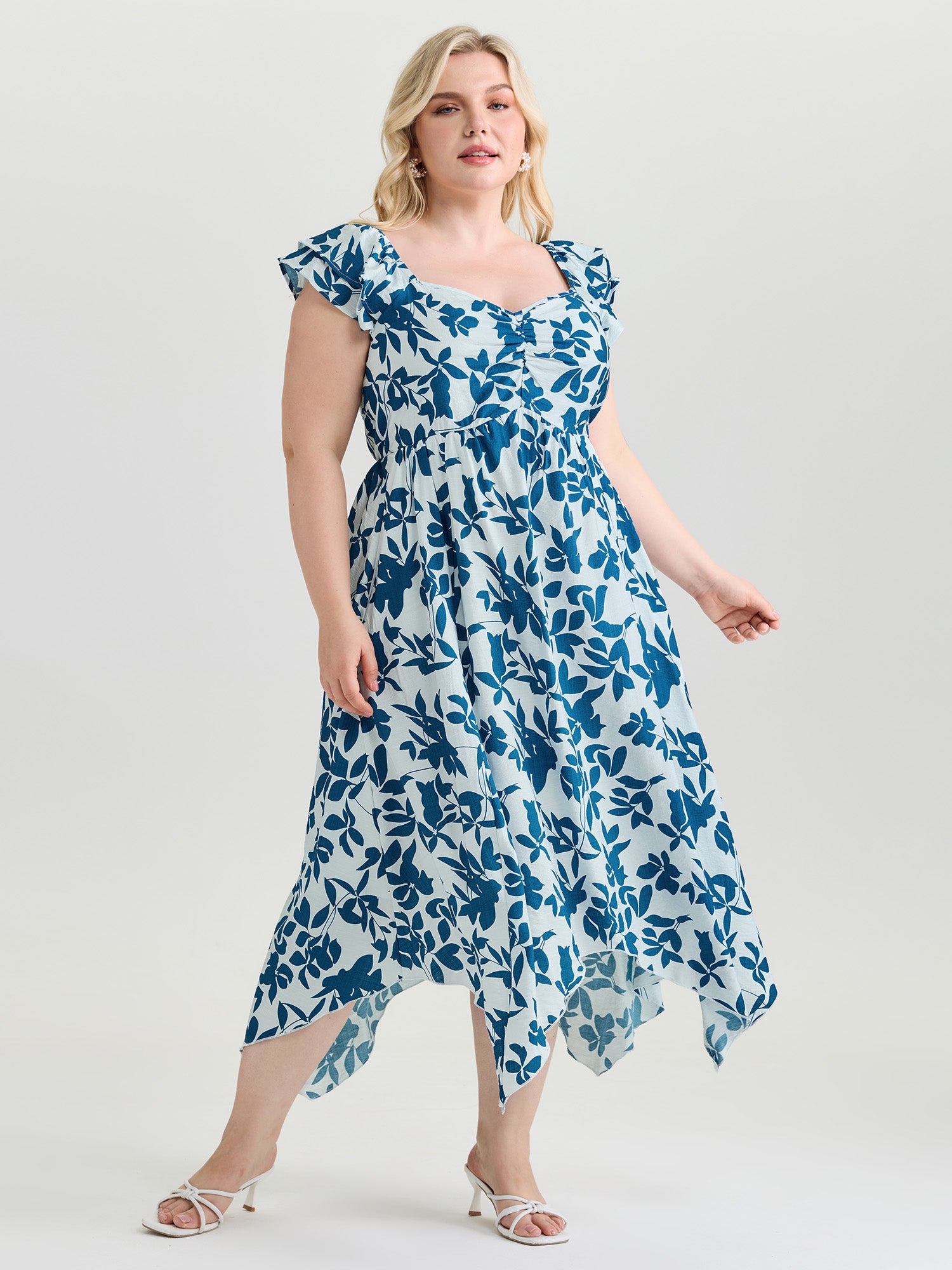 Floral Print Asymmetrical Hemline Maxi Dress