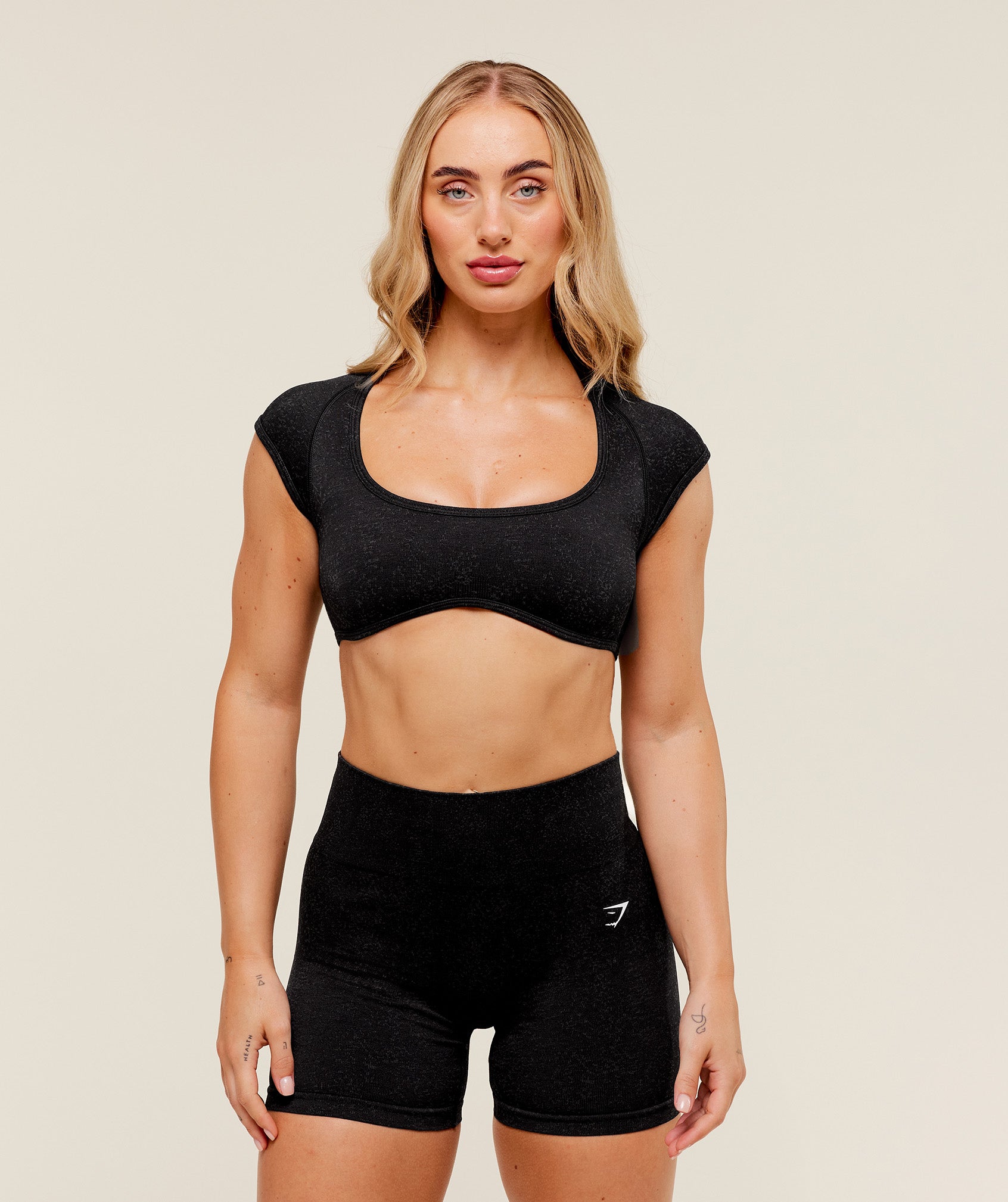 Gymshark Adapt Fleck Short Sleeve Crop Top - Black
