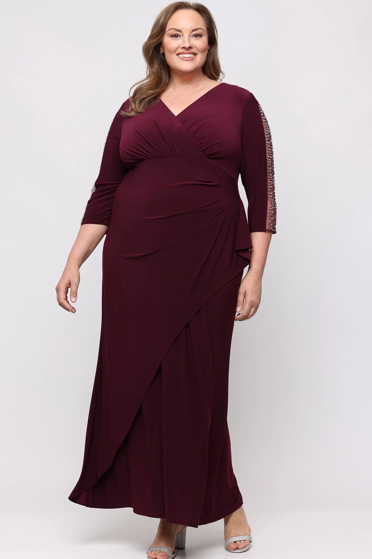 S.L. Fashions Dresses (SLNY) 9435280 Beaded Sleeve Evening Dress