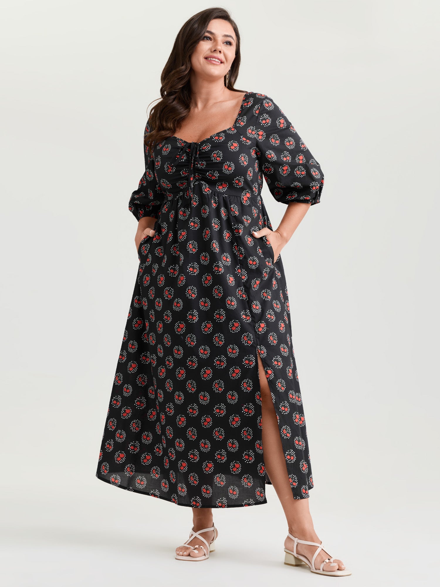Cotton Rustic Tomato Print Front Center Slit Maxi Dress