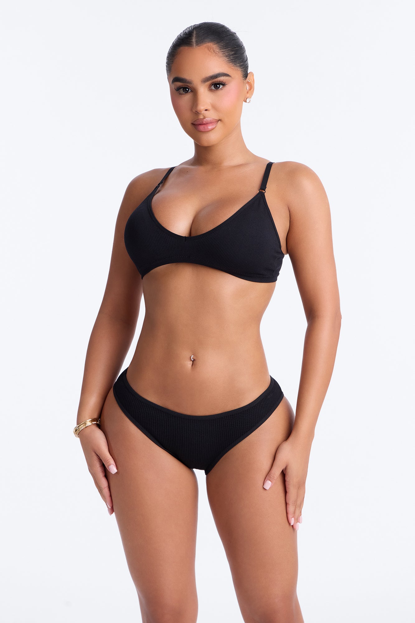 Seamless Ribbed Comfort Dipped Front Cheeky Panty - Black