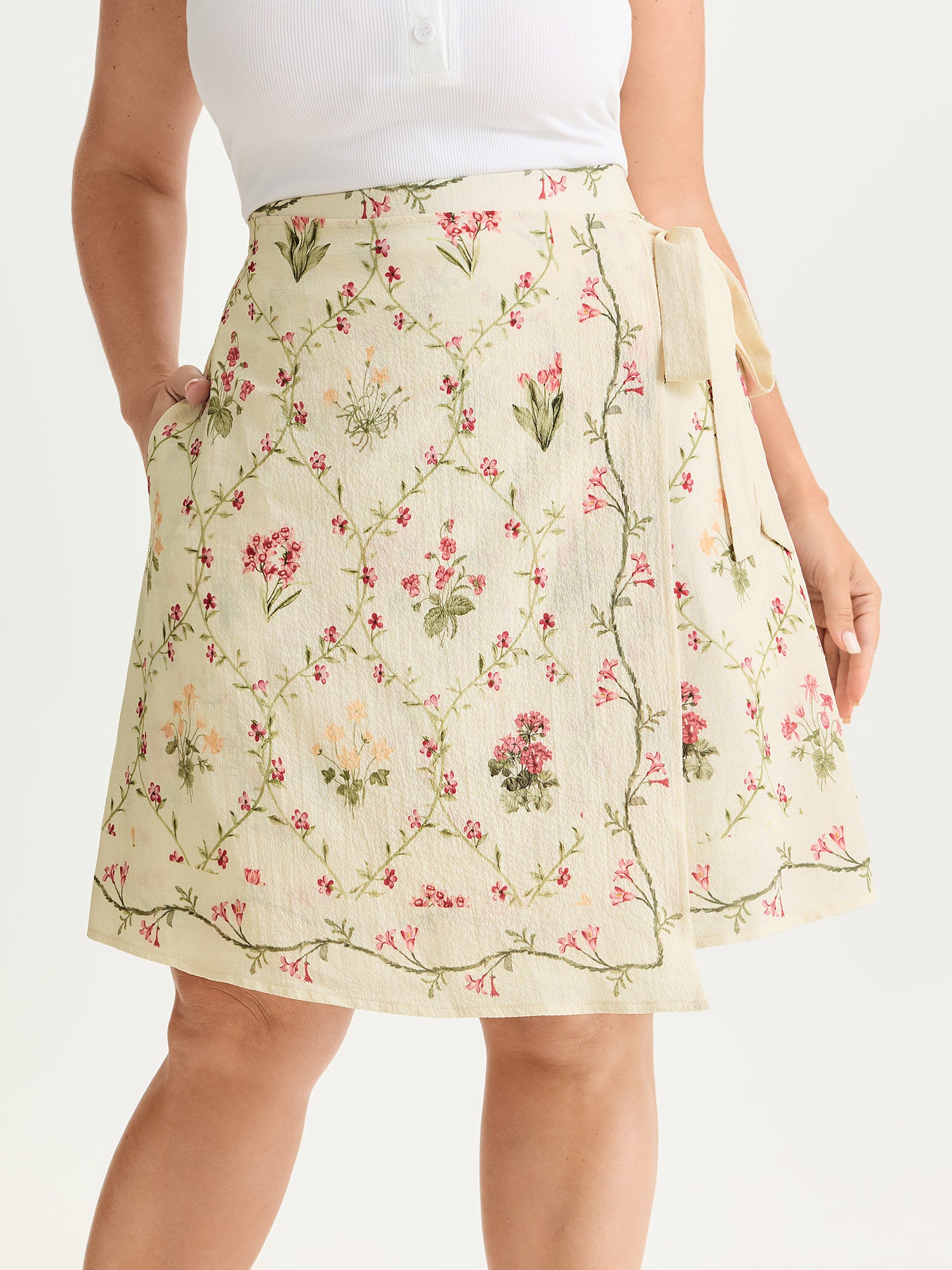 Floral Print Wrap Tie Midi Skirt