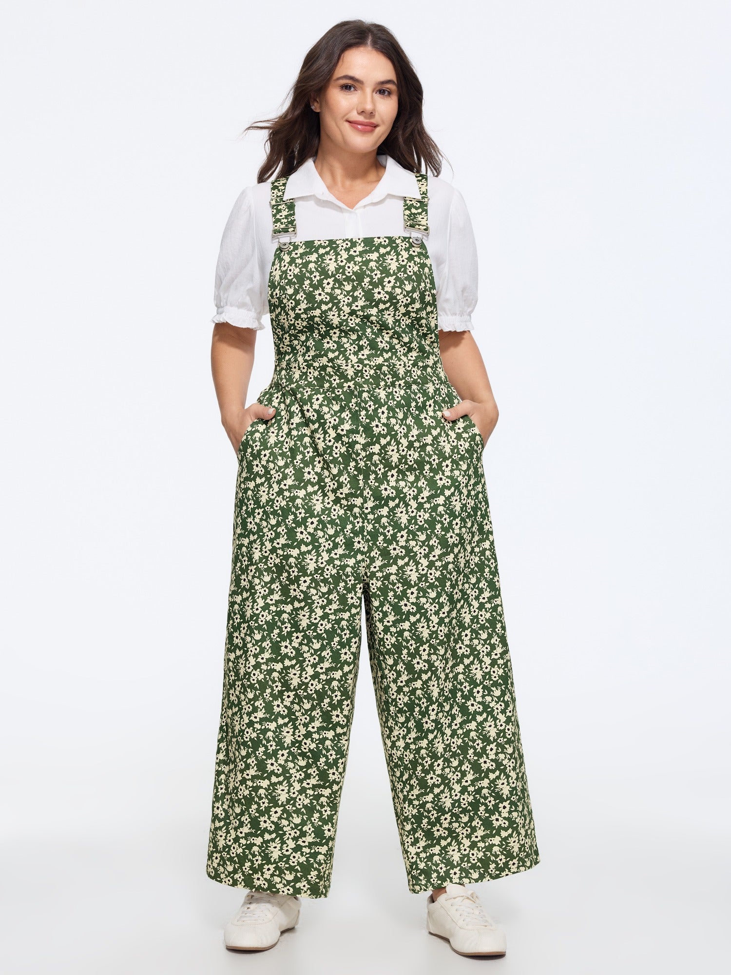 Floral Print Adjustable Strap Wide Leg Overalls Jumpsuit