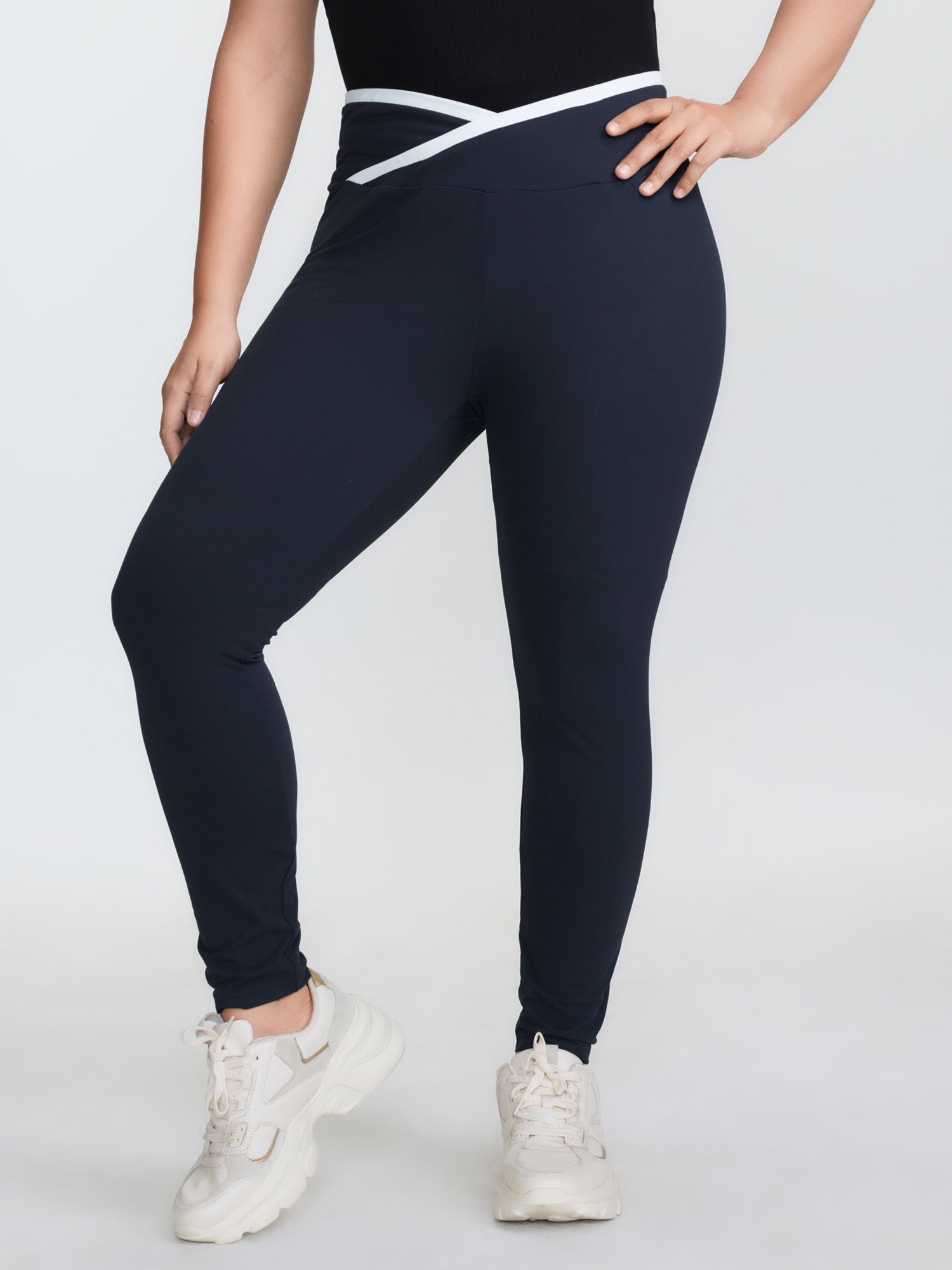 Color Contrast Overlap Waist Leggings