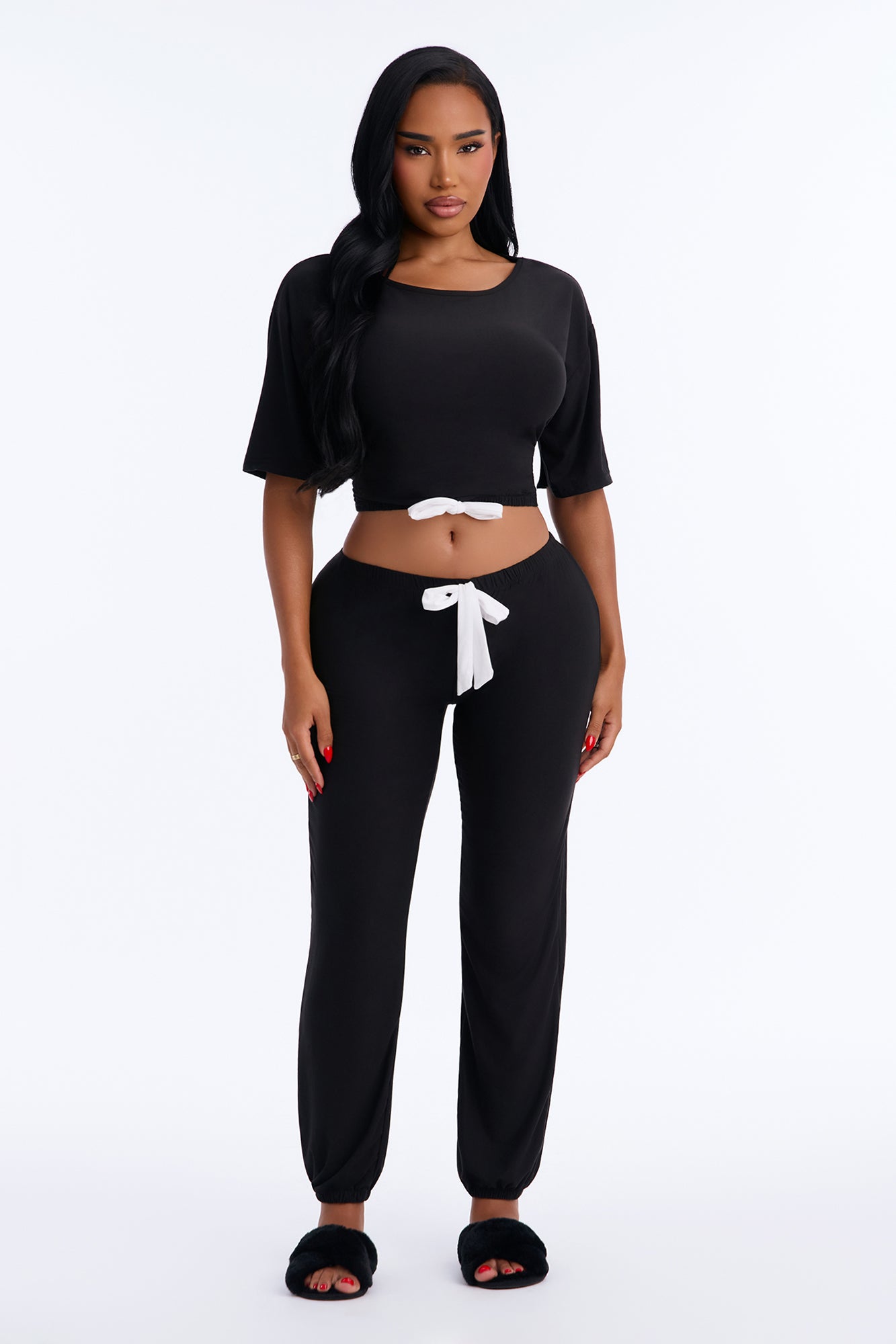 Tonight Only Short Sleeve PJ Jogger Pant Set - Black