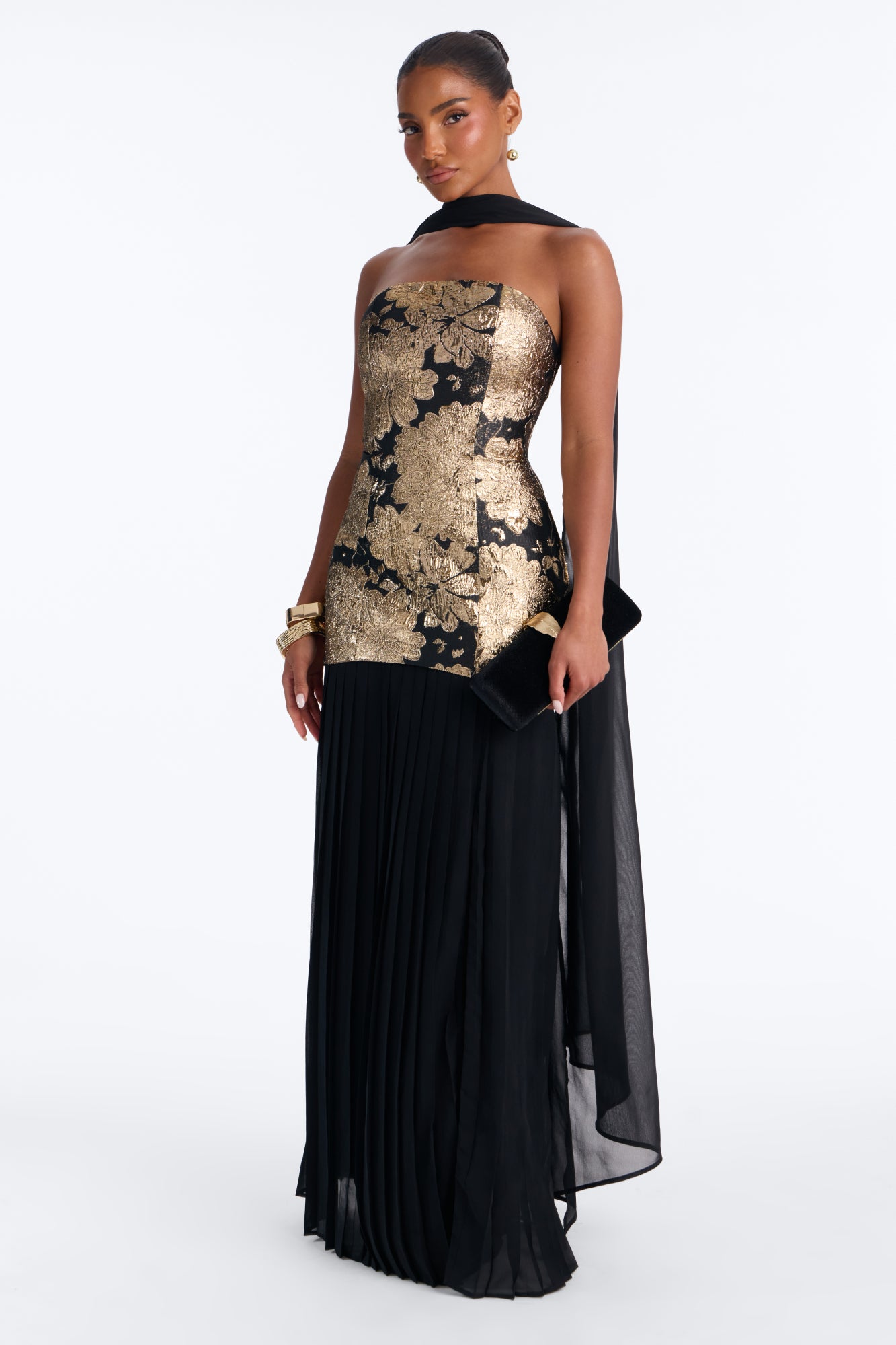 Bare Beauty Scarf Jacquard Gown - Black/Gold