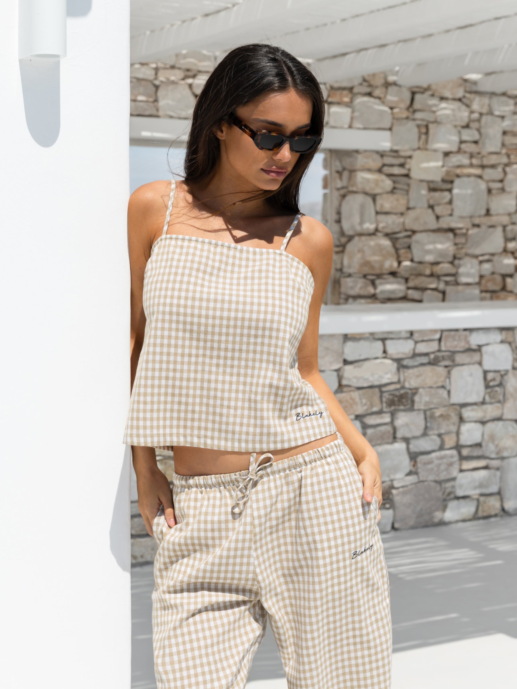Lottie Gingham Cami Top - Tan