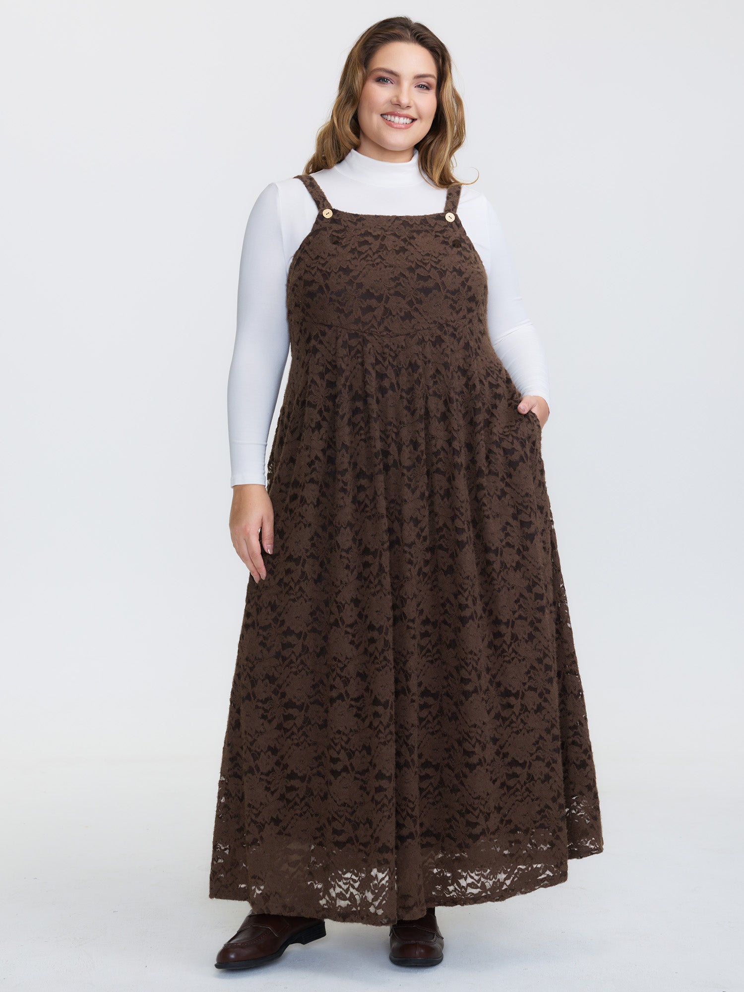 Lace Textured Adjustable Straps Maxi Dress