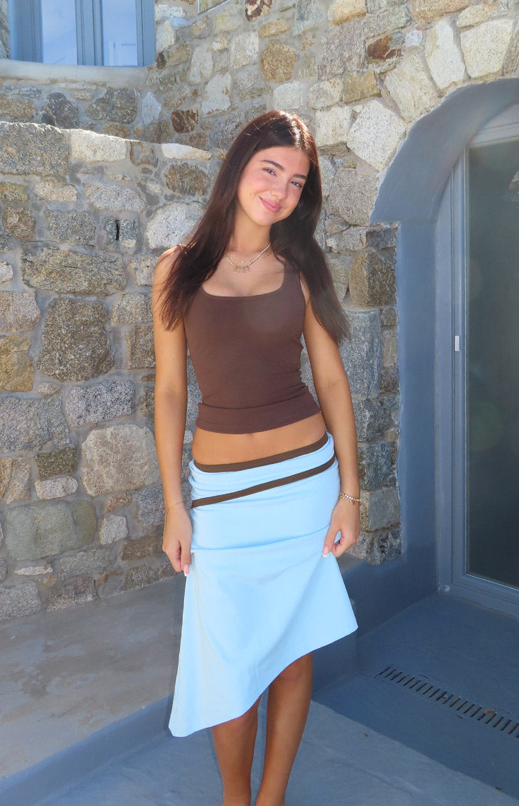 Levi Blue Contrast Bind Asymmetric Skirt