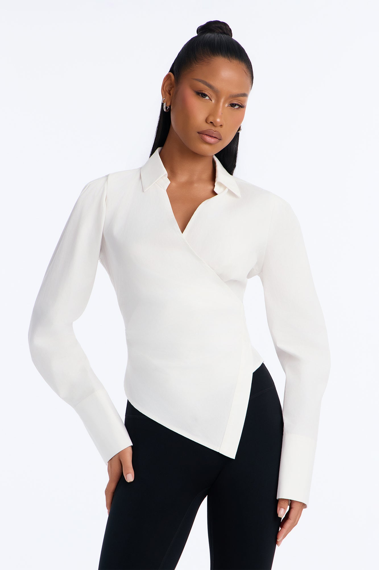 Tina Asymmetrical Button Up Blouse - White