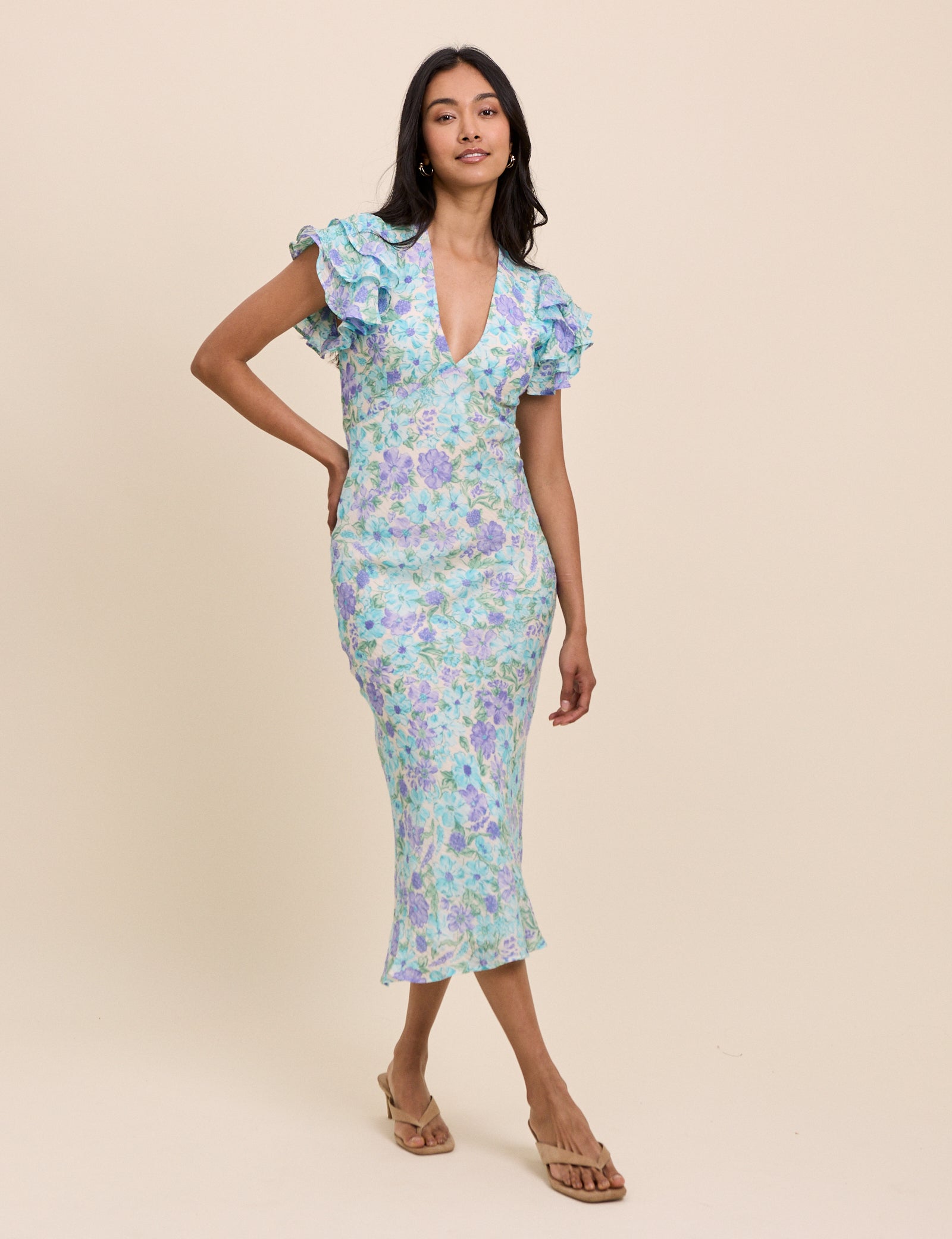 Blue Floral Layla Midi Dress