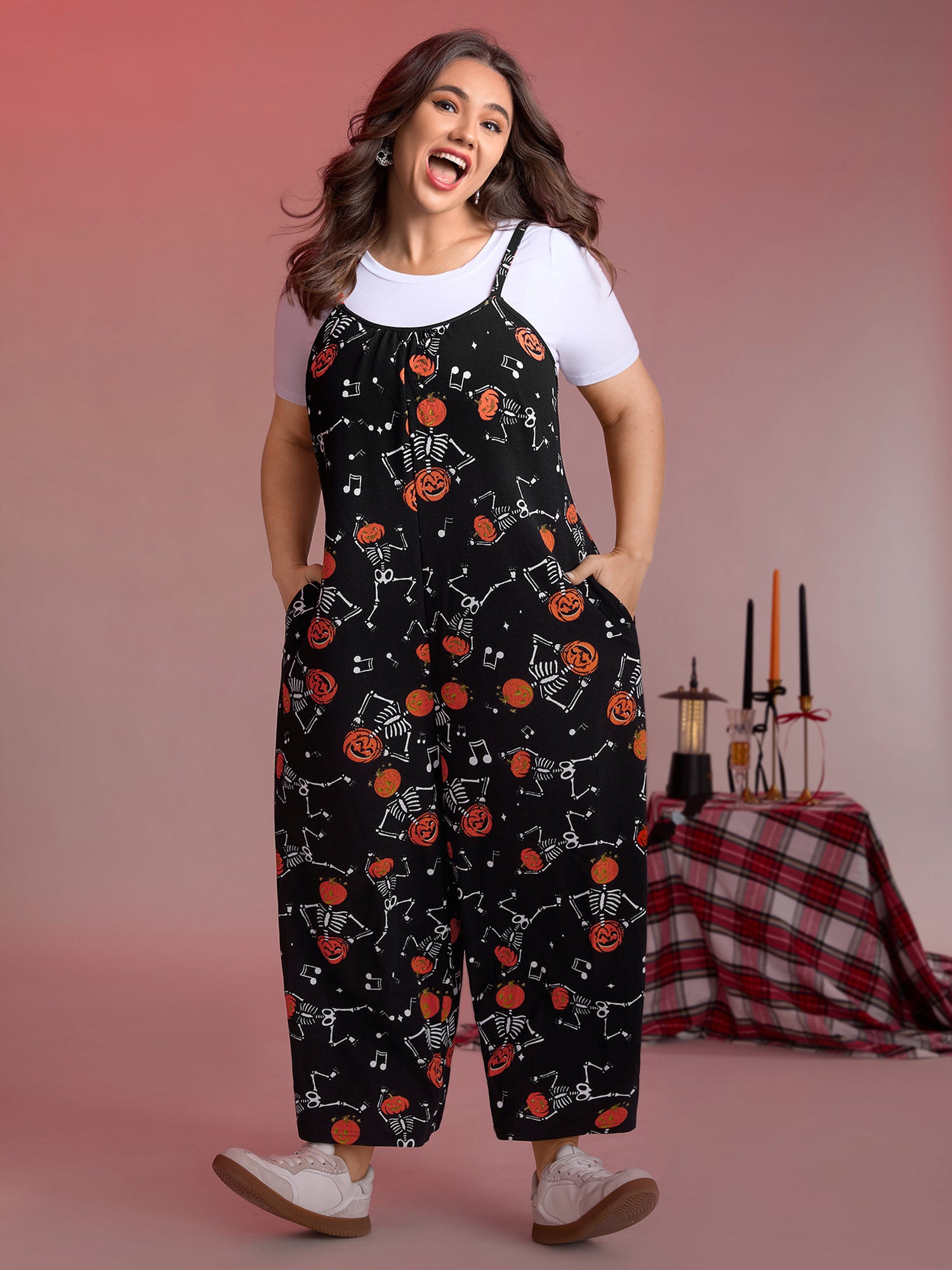 Scary Skeleton Print Cami Lounge Jumpsuit