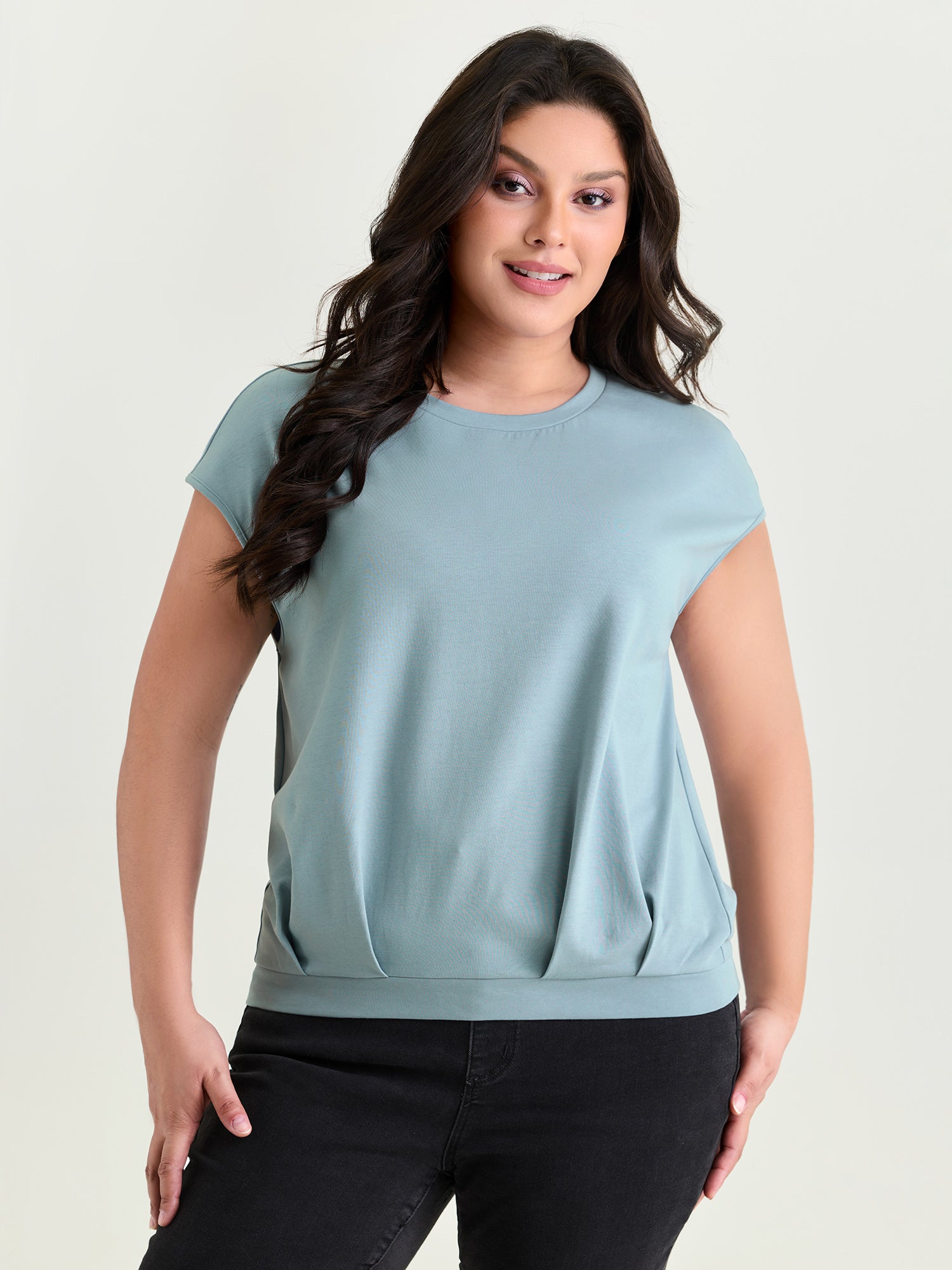 Stretchy Elastic Hem Plain T-Shirt