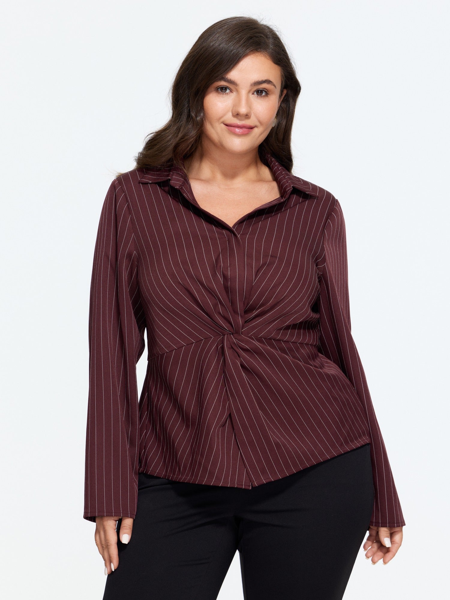 Vertical Striped Twist Front Blouse