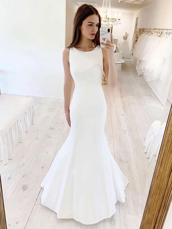 Elegant Mermaid Crew Sleeveless Backless Satin Floor-Length Wedding Dresses