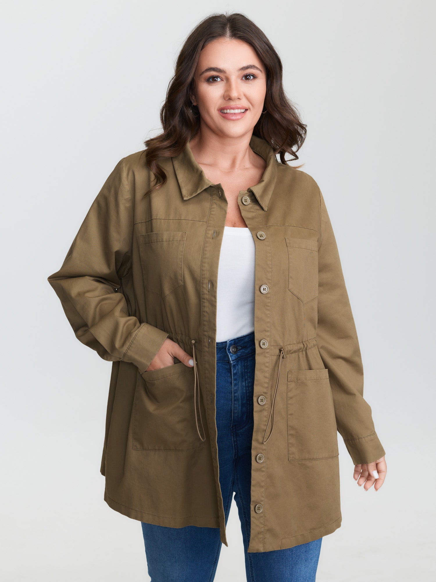 Pure Cotton Drawstring Washed Effect Jacket