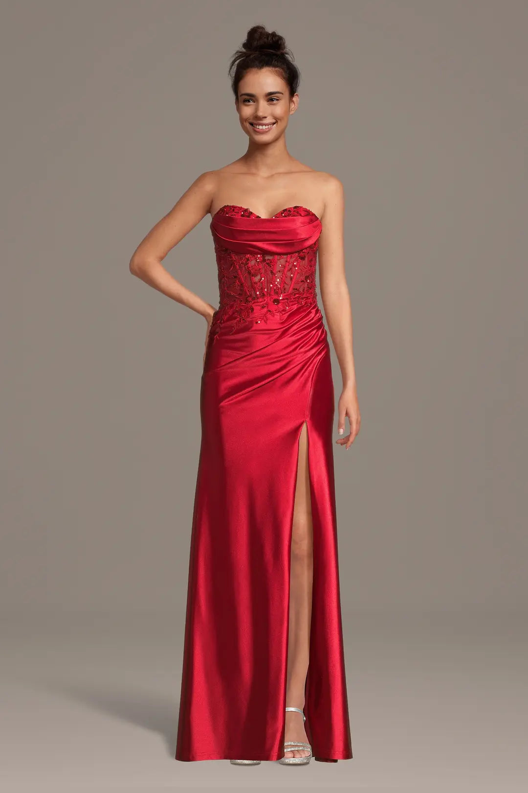 Sculpting Satin Sheath with Embellished Bodice