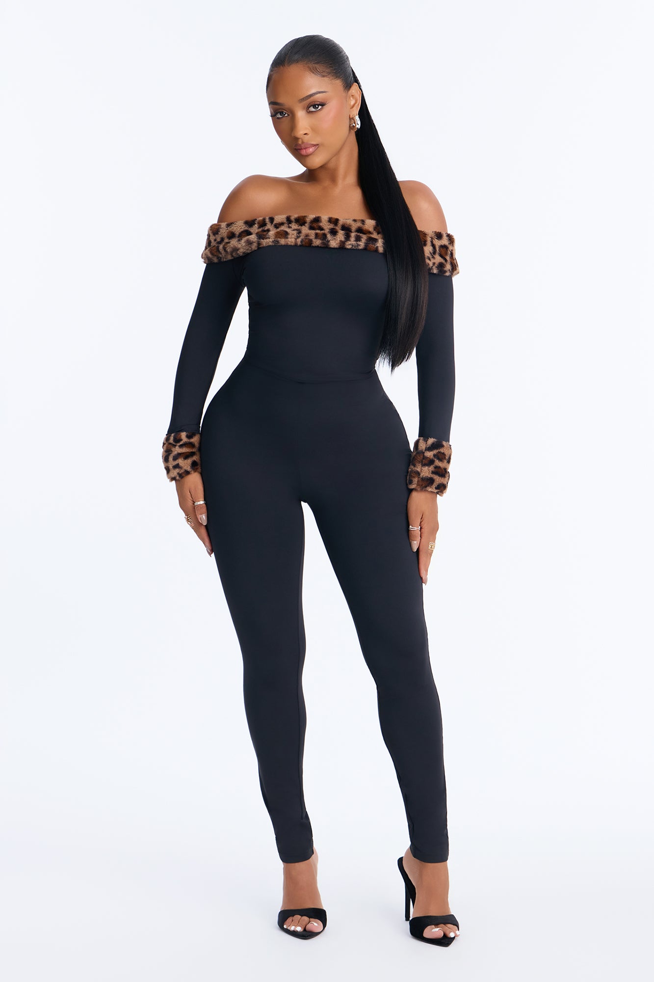 Pretty Dangerous Faux Fur Trim Jumpsuit - Black