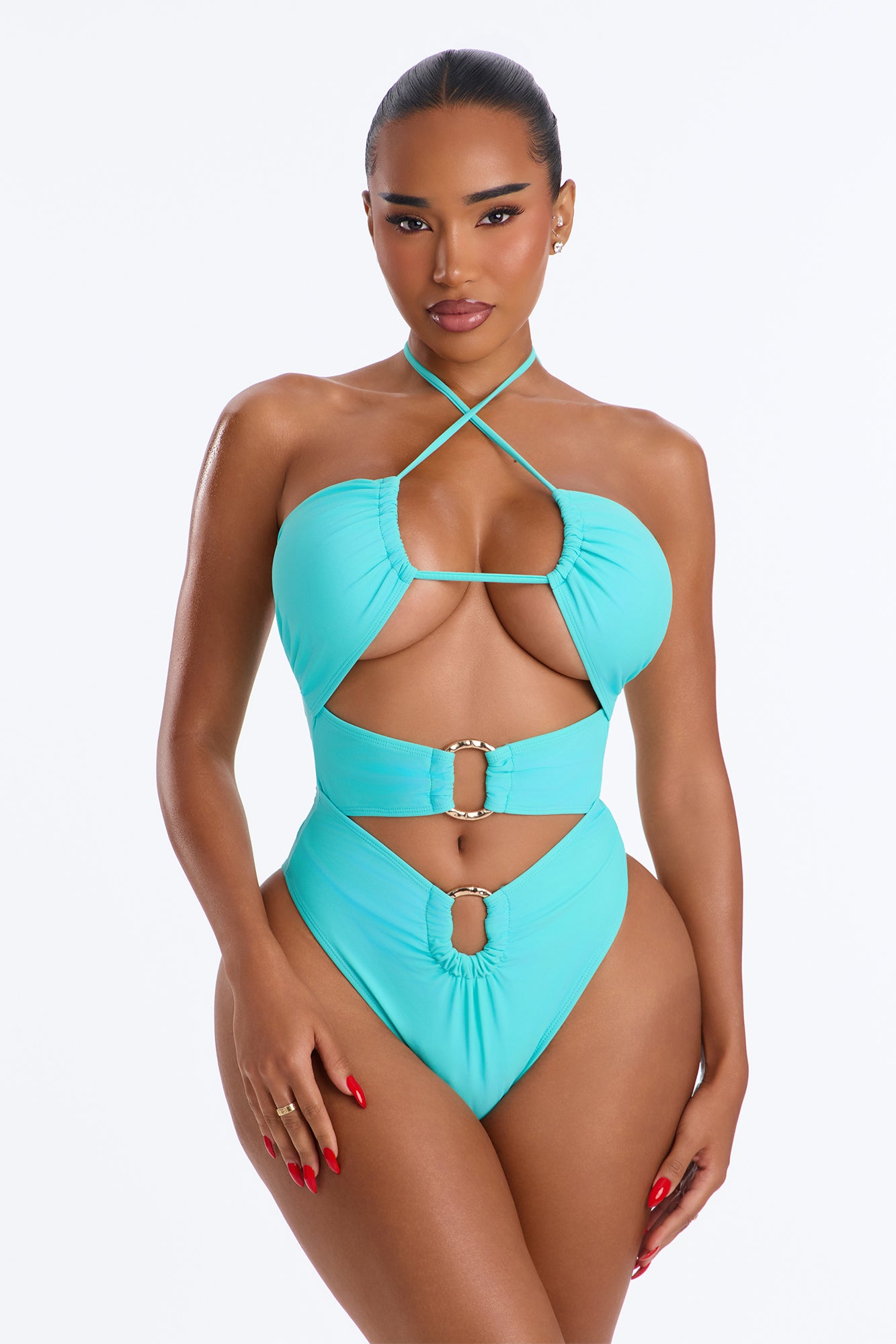 Ocean Temptress Hardware Criss Cross 1 Piece Swimsuit - Teal