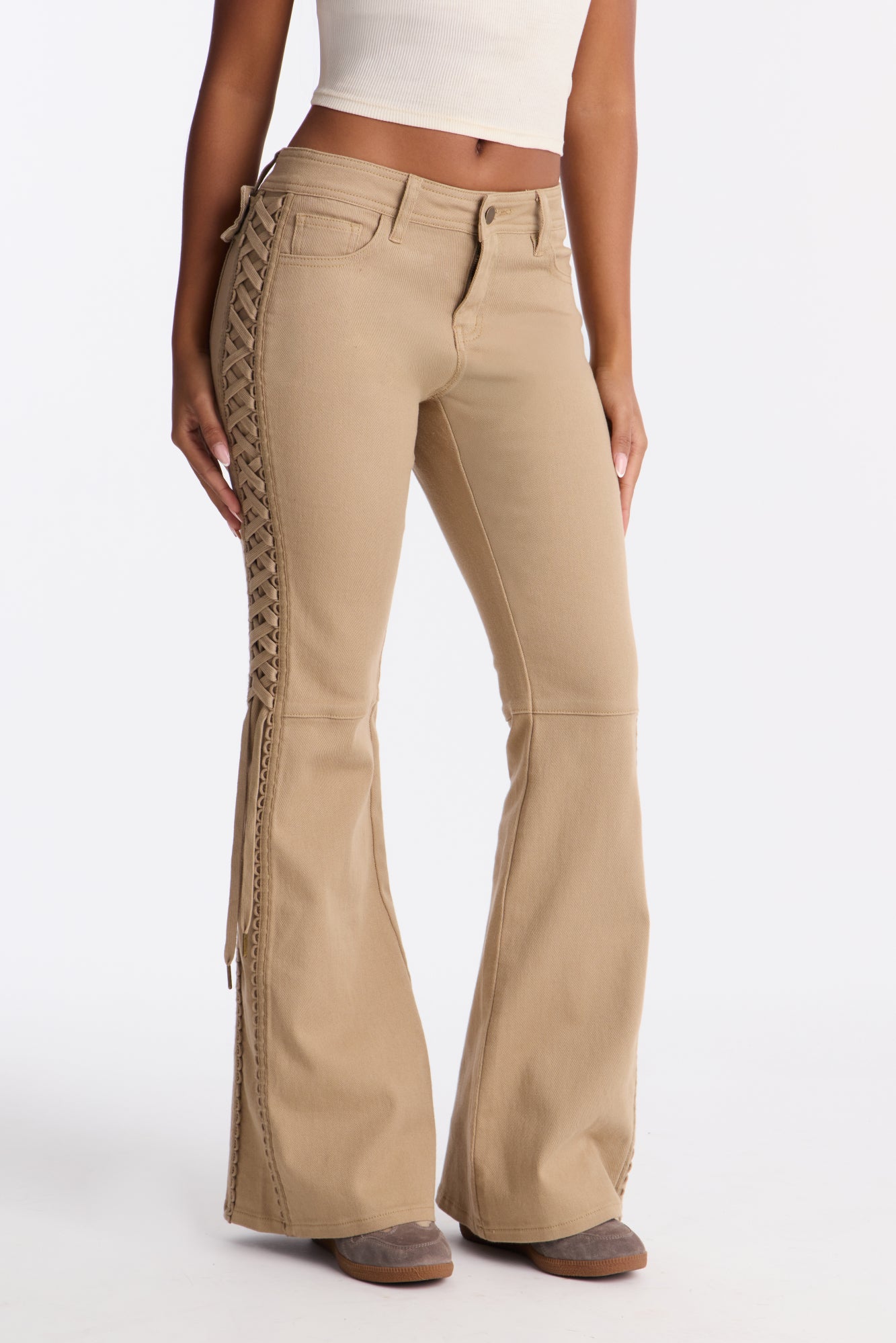 Goleta Low Rise Slim Flare Lace Up Pant - Taupe
