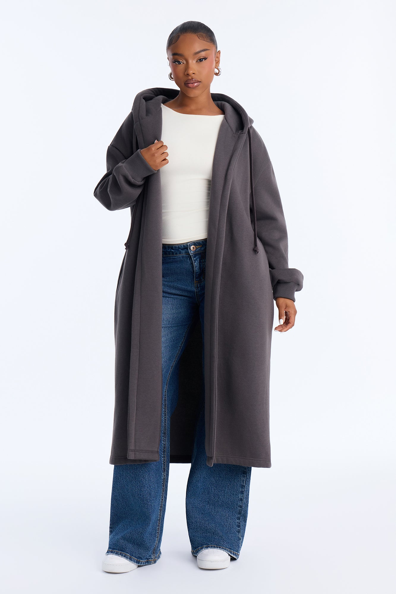 Jolie Cozy Fleece Trench - Charcoal