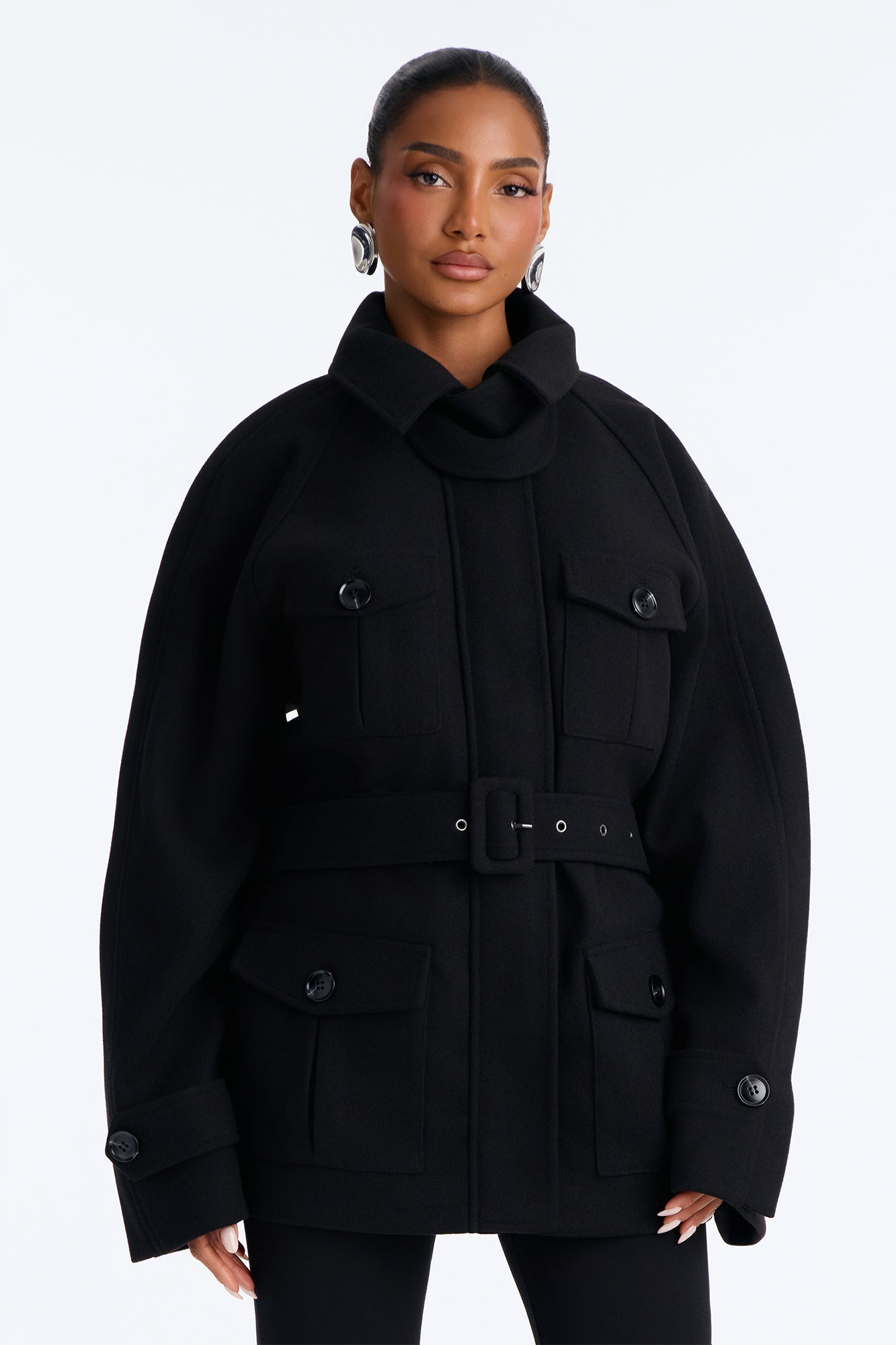 Caitlyn Utility Belted Coat - Black