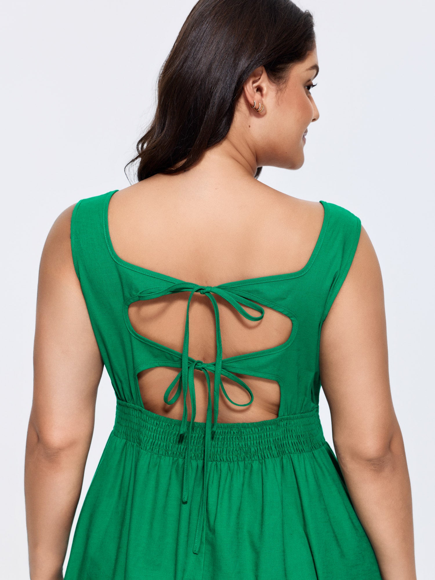 Cotton Linen Cut-Out Backless Midi Dress