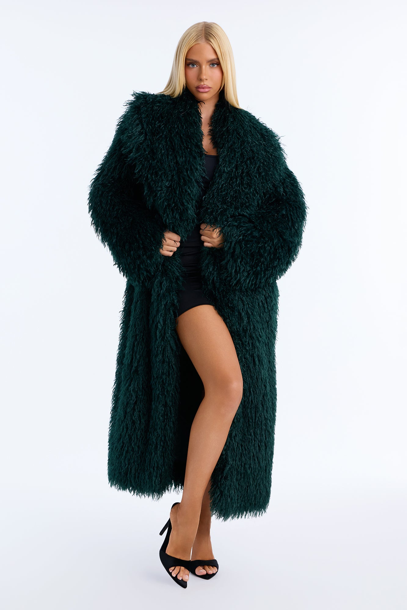 Feelin' Extra Faux Fur Coat - Military Green