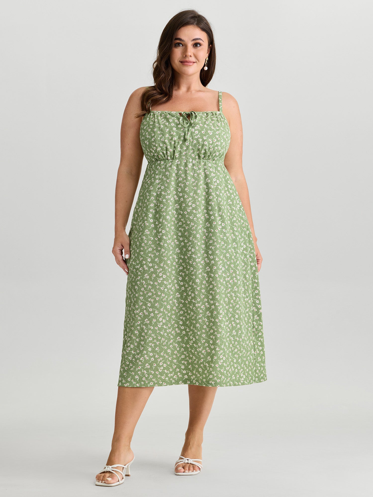 Micro Floral Print Cami Midi Dress