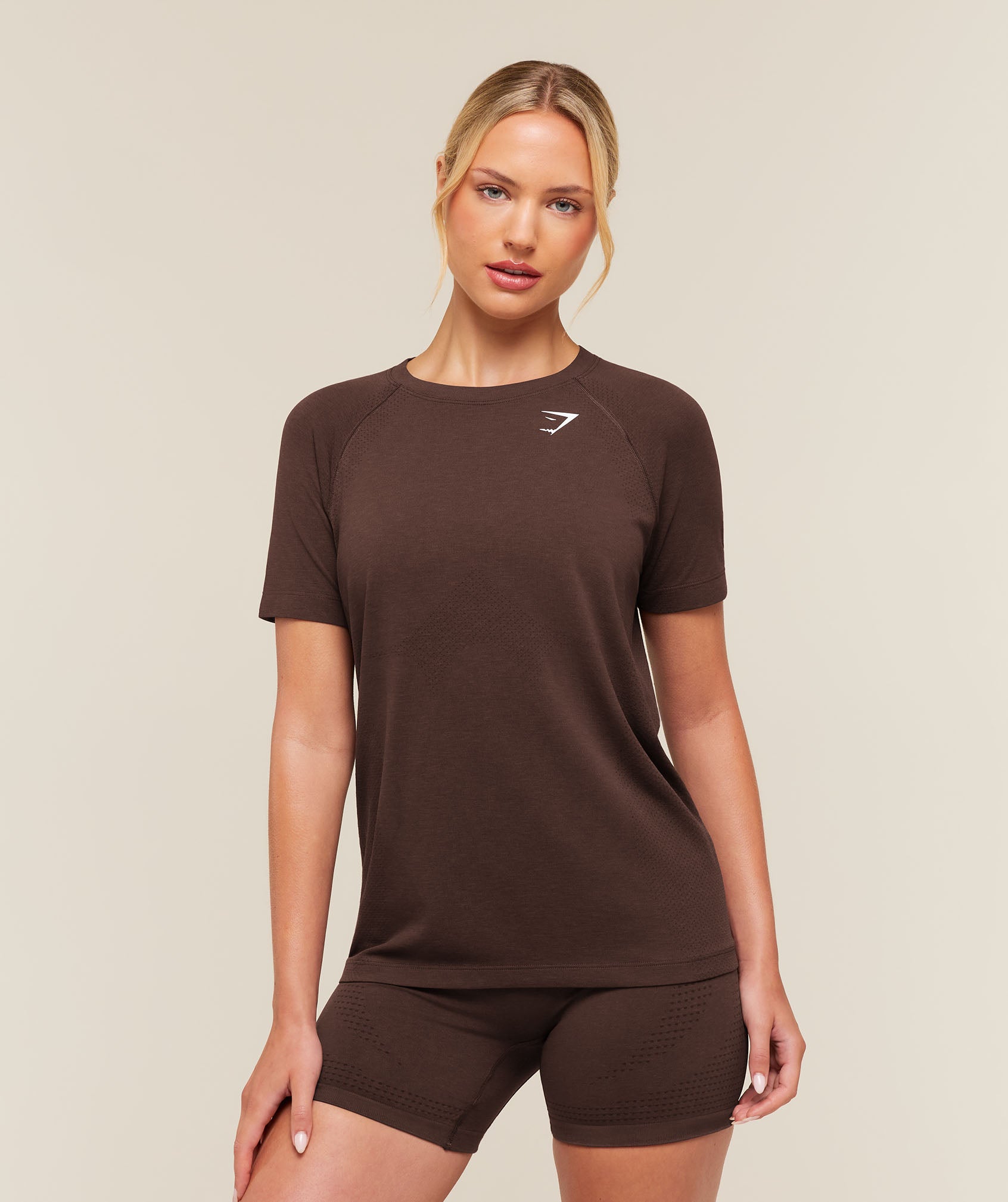 Gymshark Vital Seamless 2.0 Light T-Shirt - Rich Espresso Brown/Marl