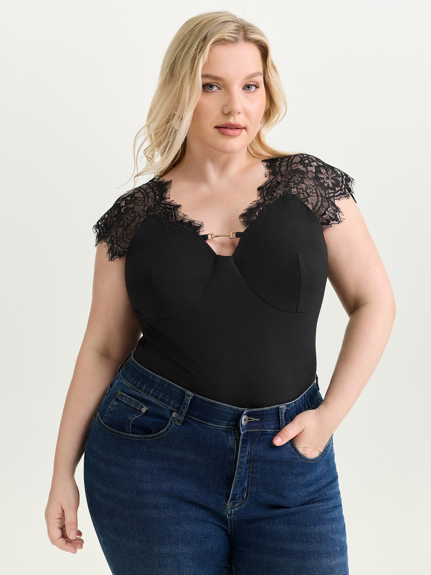 Sheer Lace Straps Knit Top