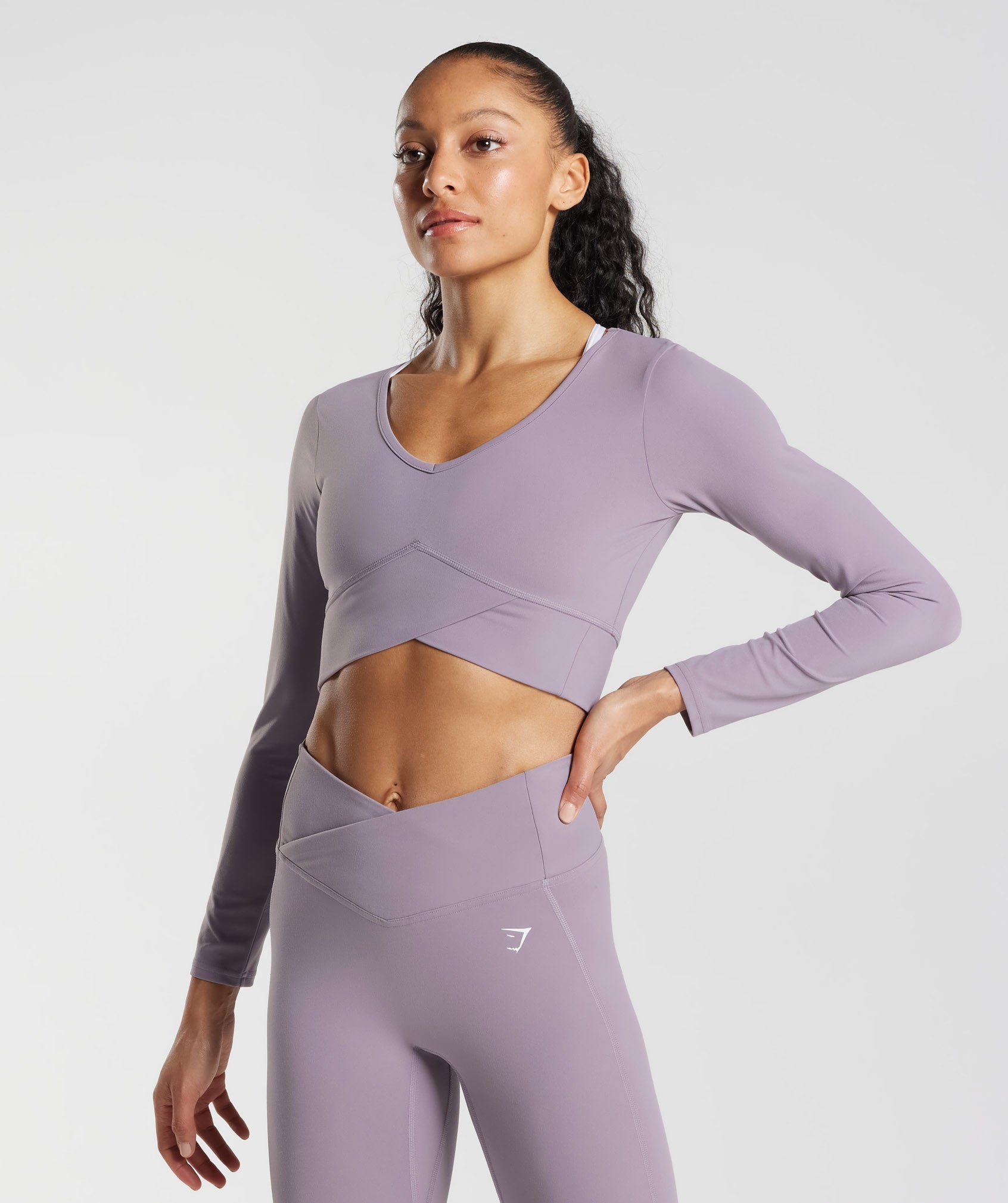 Gymshark Crossover Long Sleeve Crop Top - Purple