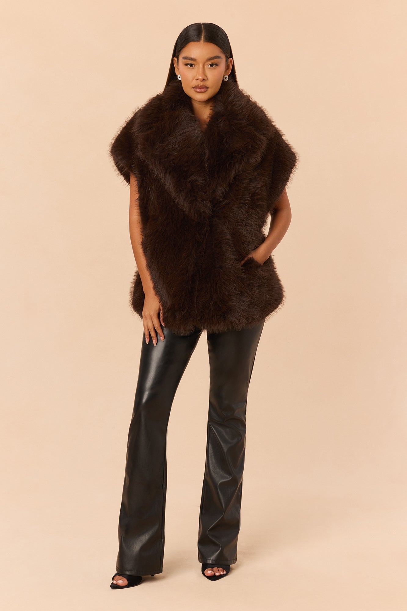 Alpine Glow Faux Fur Vest - Dark Brown