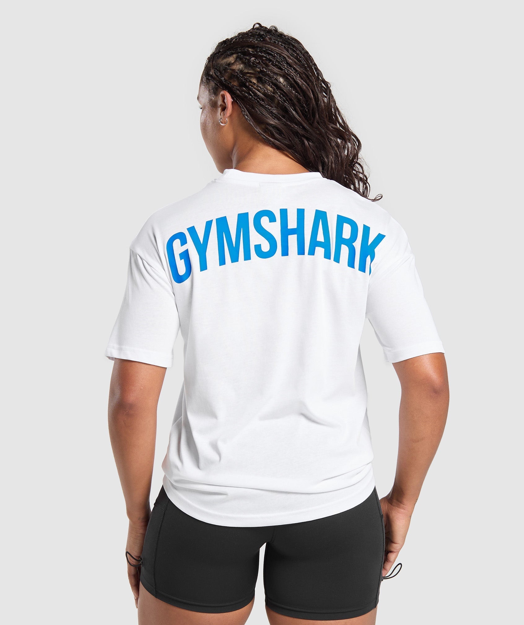 Gymshark Power Oversized T-Shirt - White/Barbell Blue