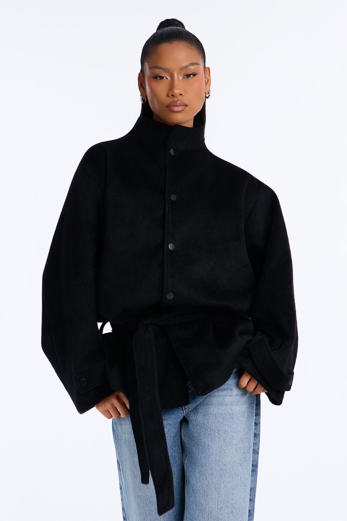 Park Avenue Belted Wool Blend Coat - Black