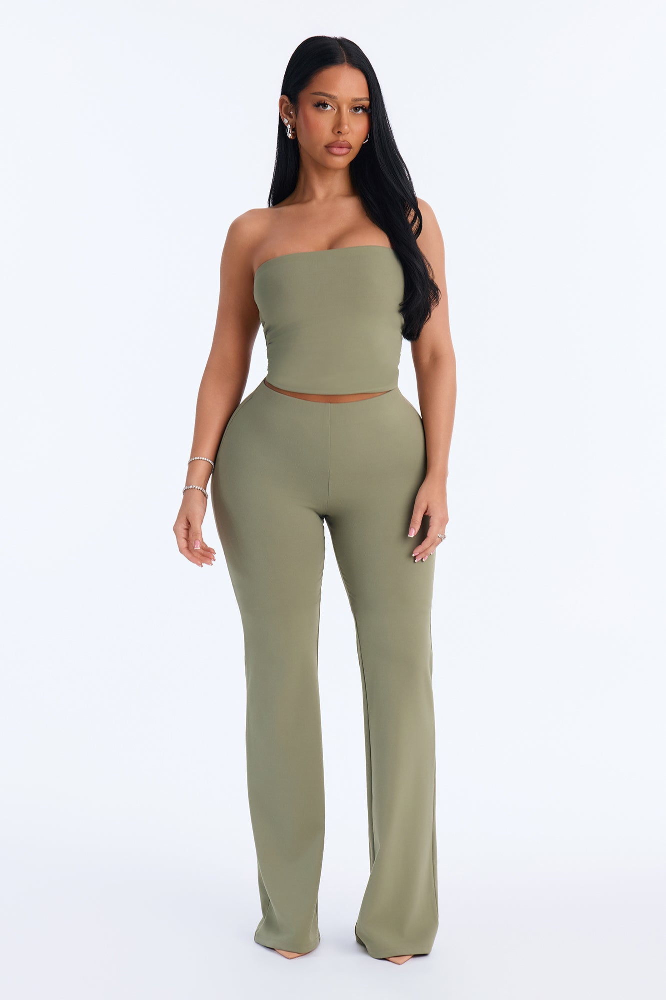 Just Vibes Strapless Pant Set - Olive