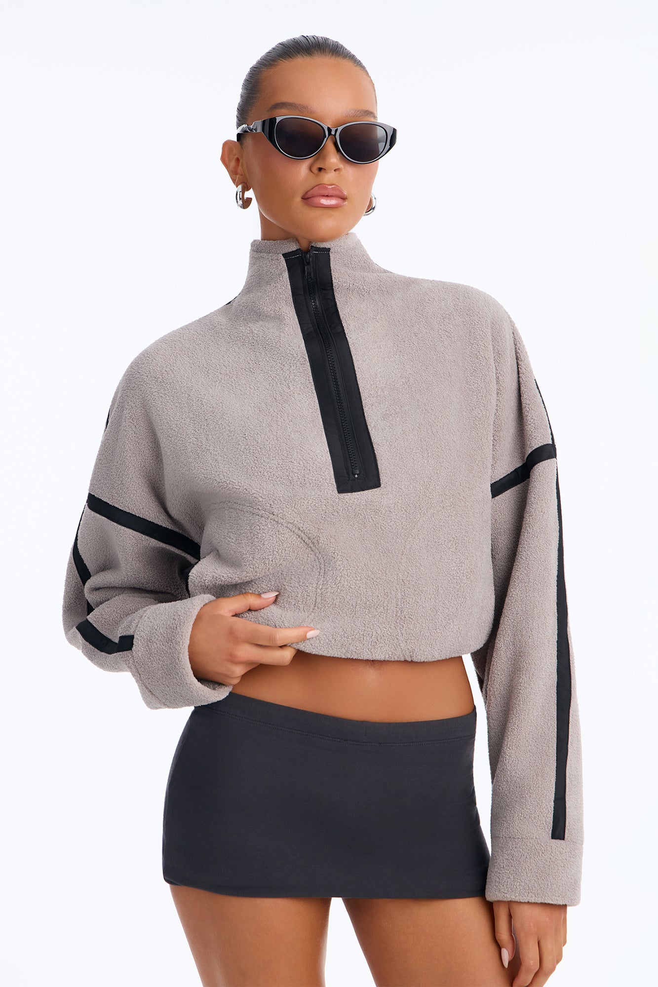 Keeping It Cozy Colorblock Polar Fleece Pullover Jacket - Grey/combo