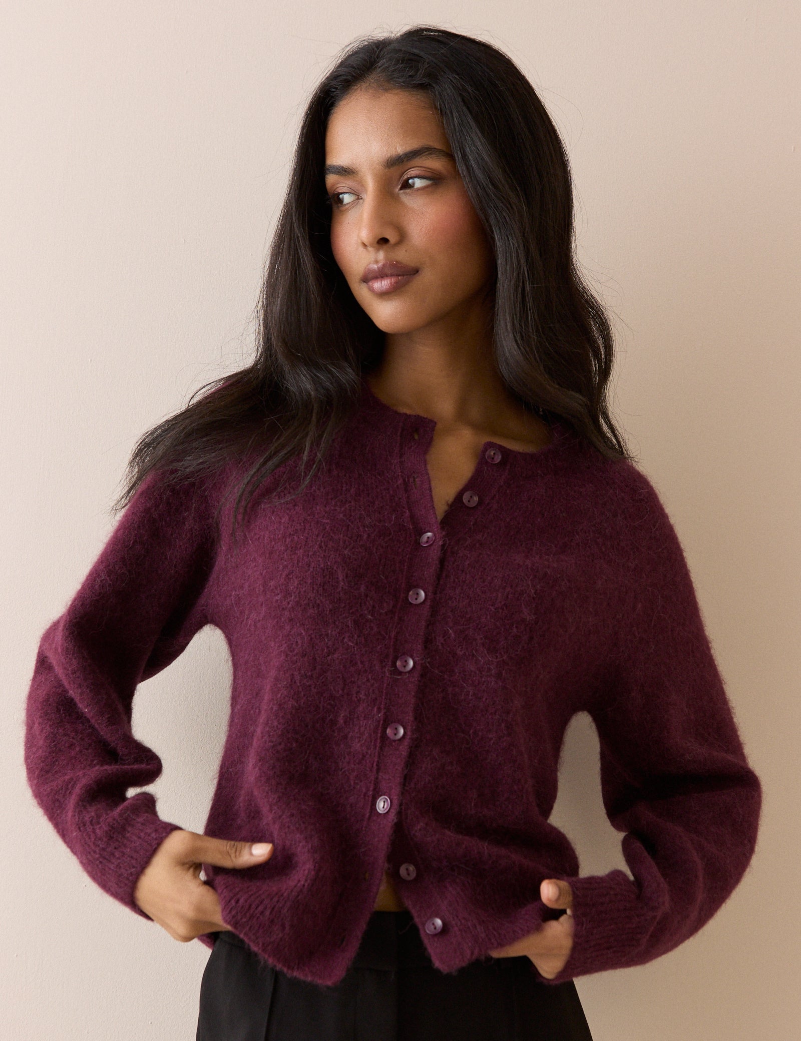 Burgundy Crew Neck Cardigan