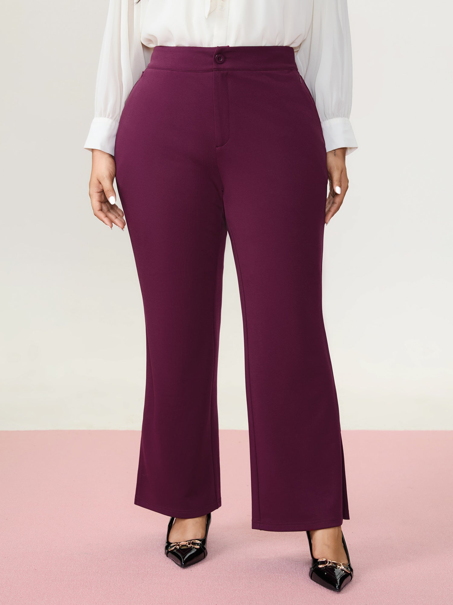Mid-Rise Plain Bootcut Pants