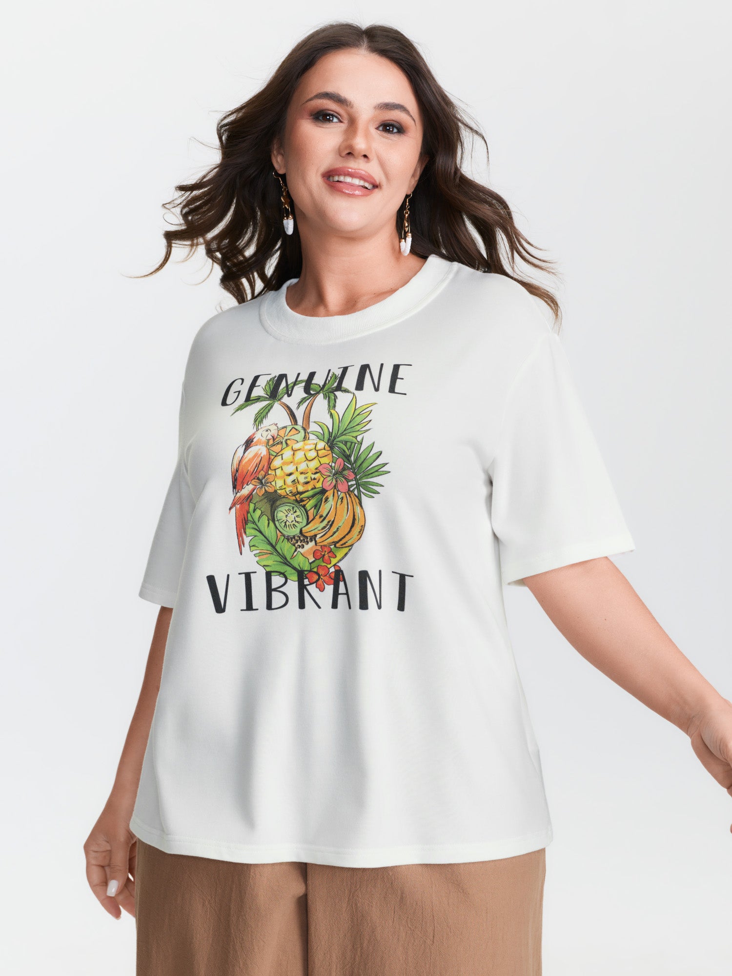 Bright Fruit Print Plain T-Shirt