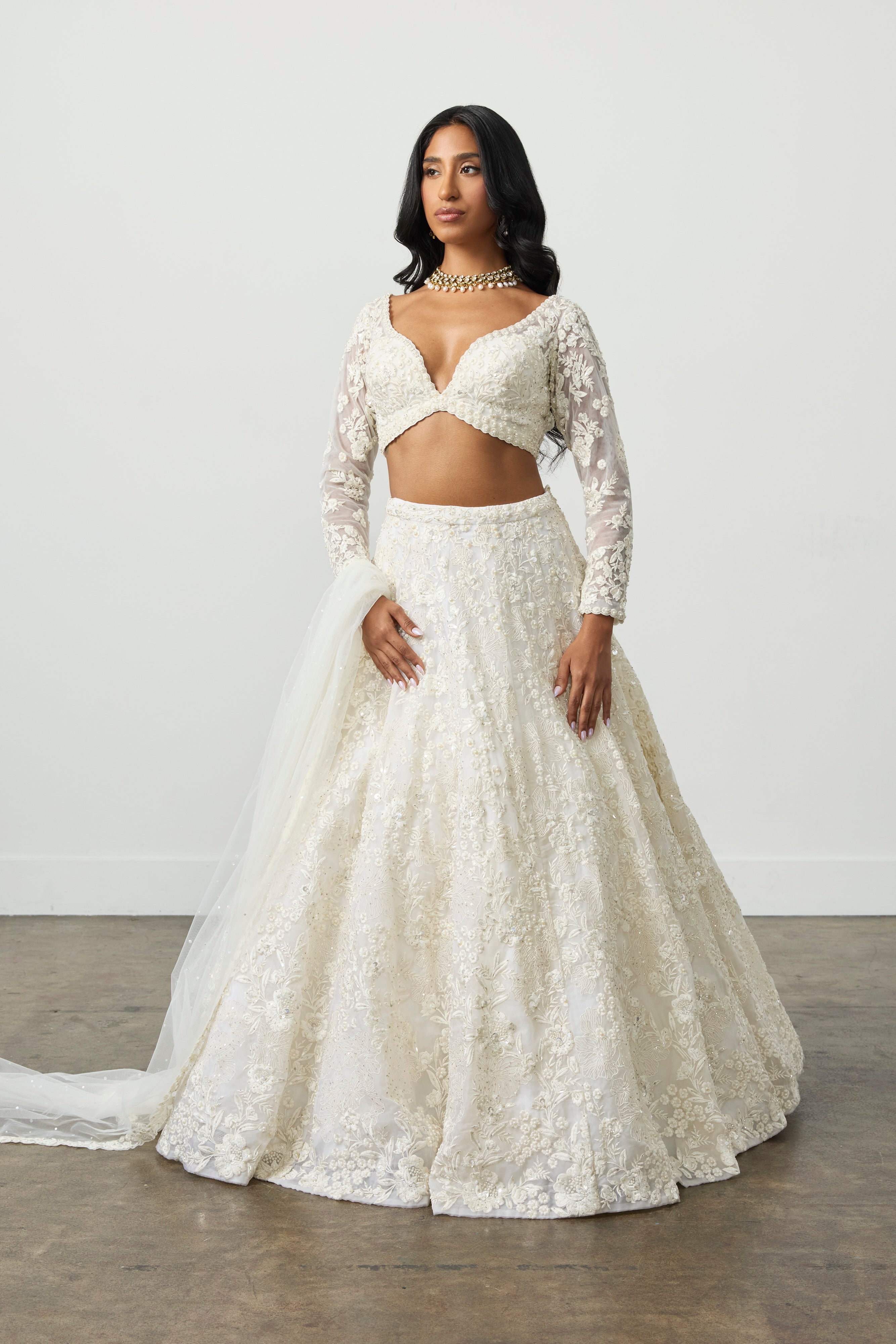 Ivory Floral Sweetheart Lehenga Set