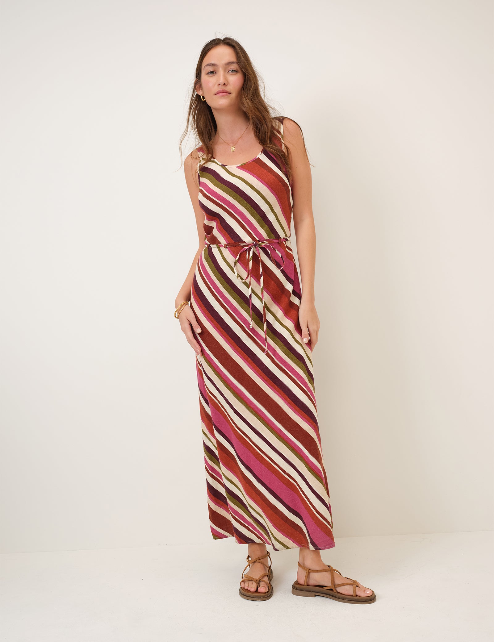 Multi Striped Linen-Rich Malia Maxi Dress