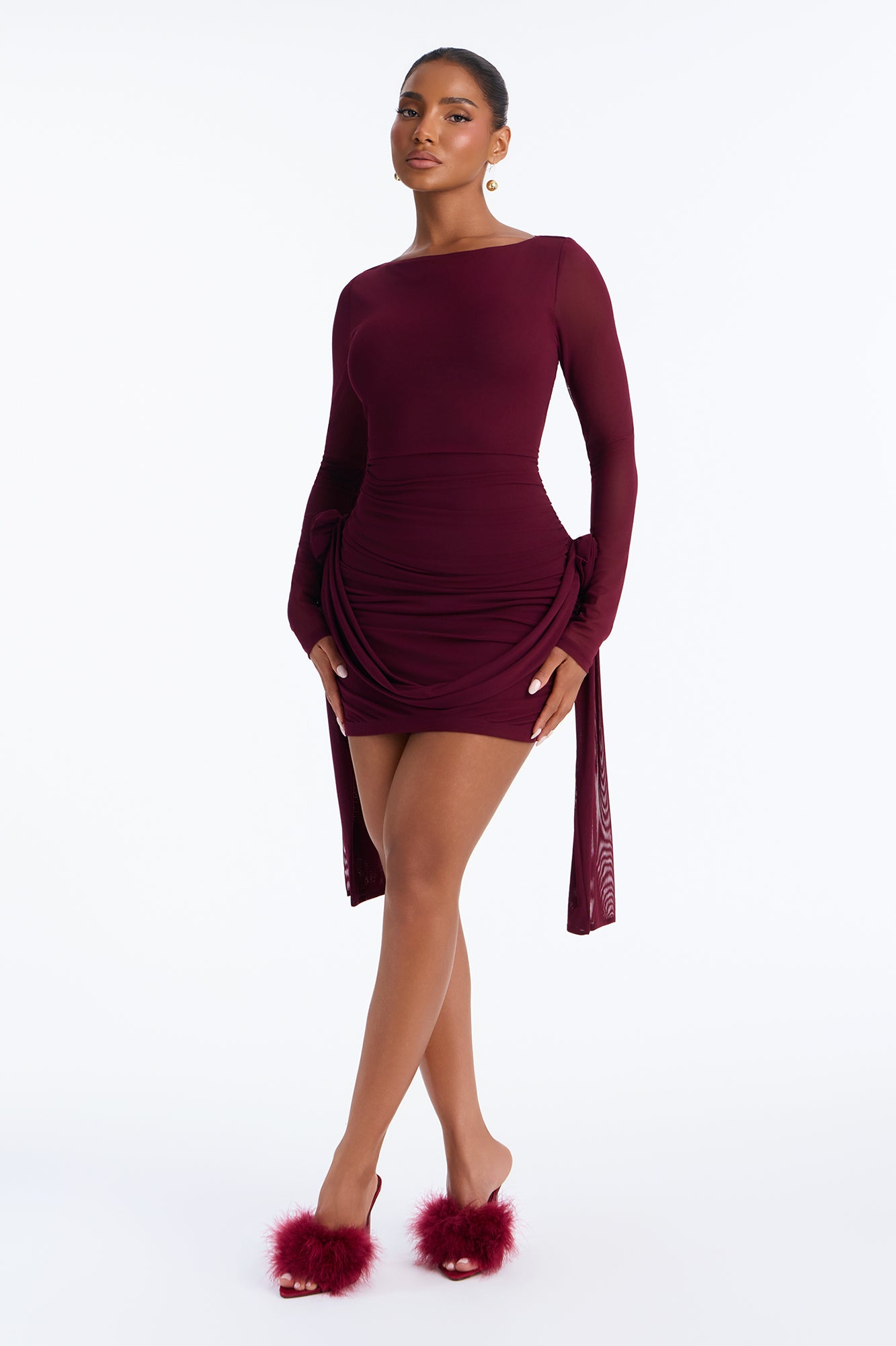 Adeline Mesh Mini Dress - Wine