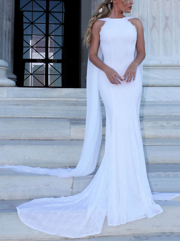 Gorgeous Mermaid Sleeveless Lace Watteau Train Wedding Dresses