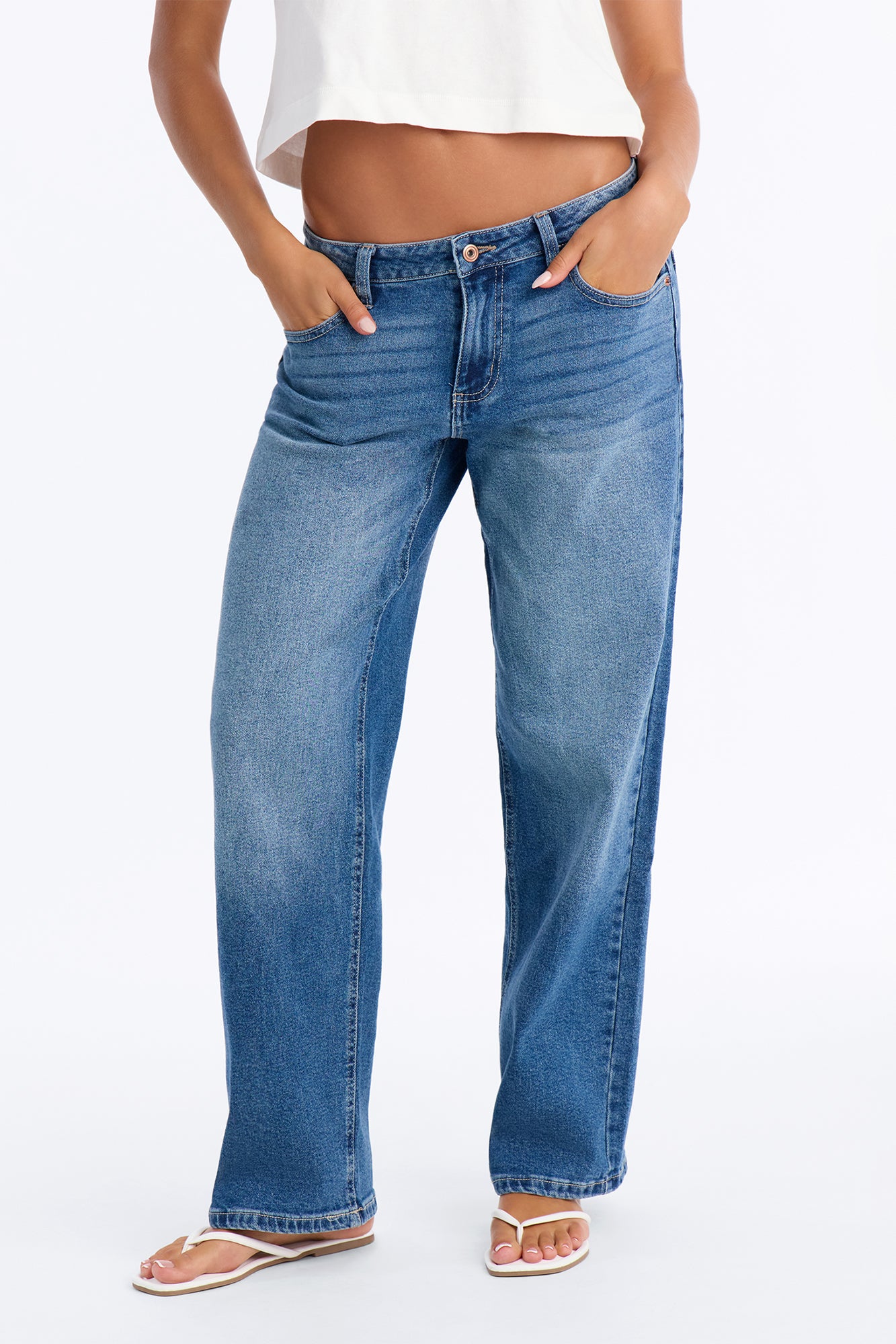 Deal With It Mid Rise Straight Leg Jeans - Medium Wash