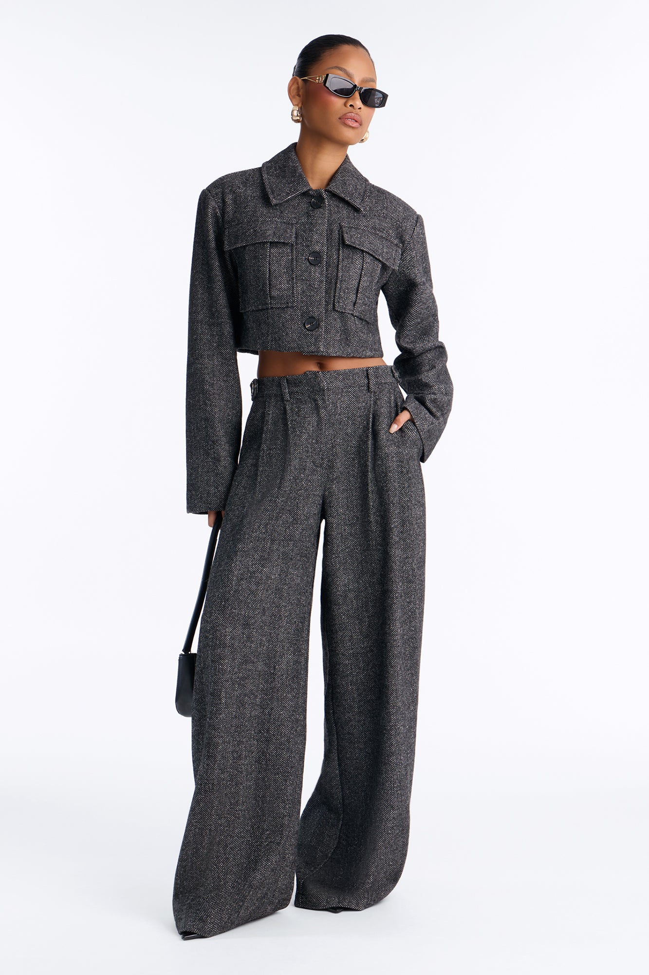 Caroline Wide Leg Twill Trouser Pant - Charcoal