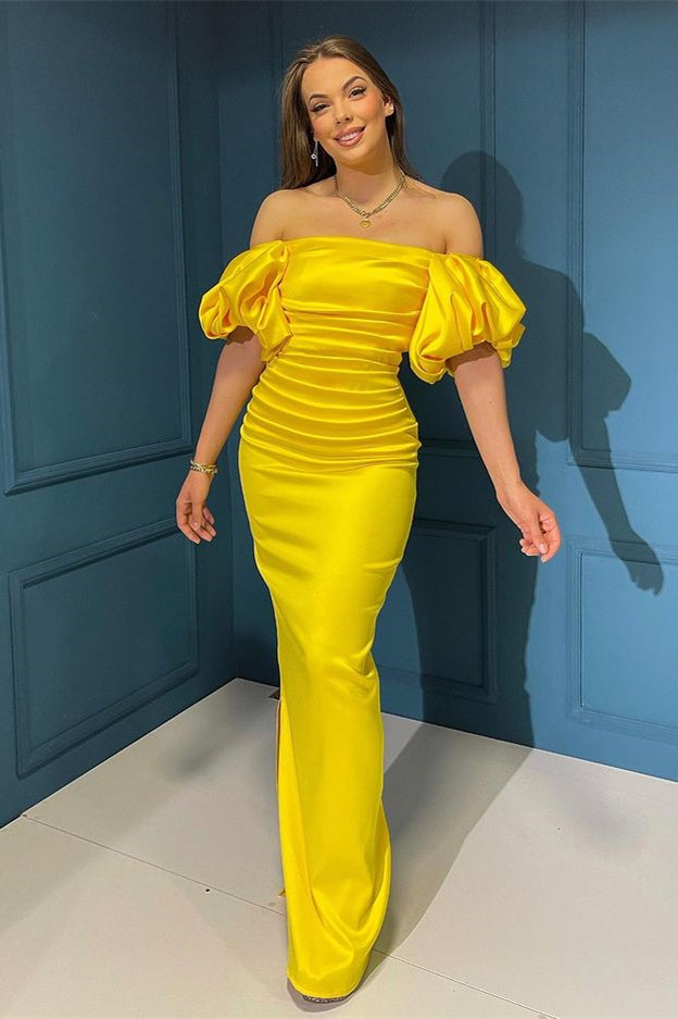 Elegant Off-The-Shoulder Mermaid Bubble Sleeves Evening Dress