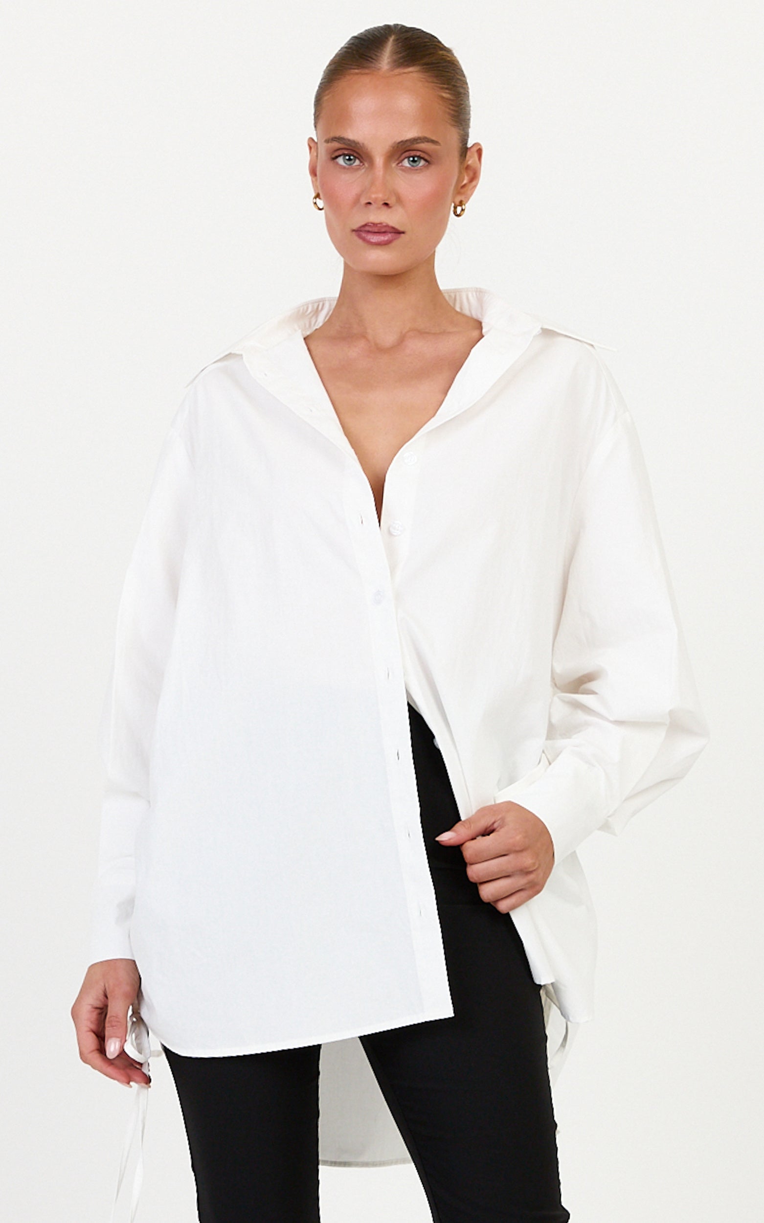Kalpena Shirt - Ruched Side Oversized Shirt in White