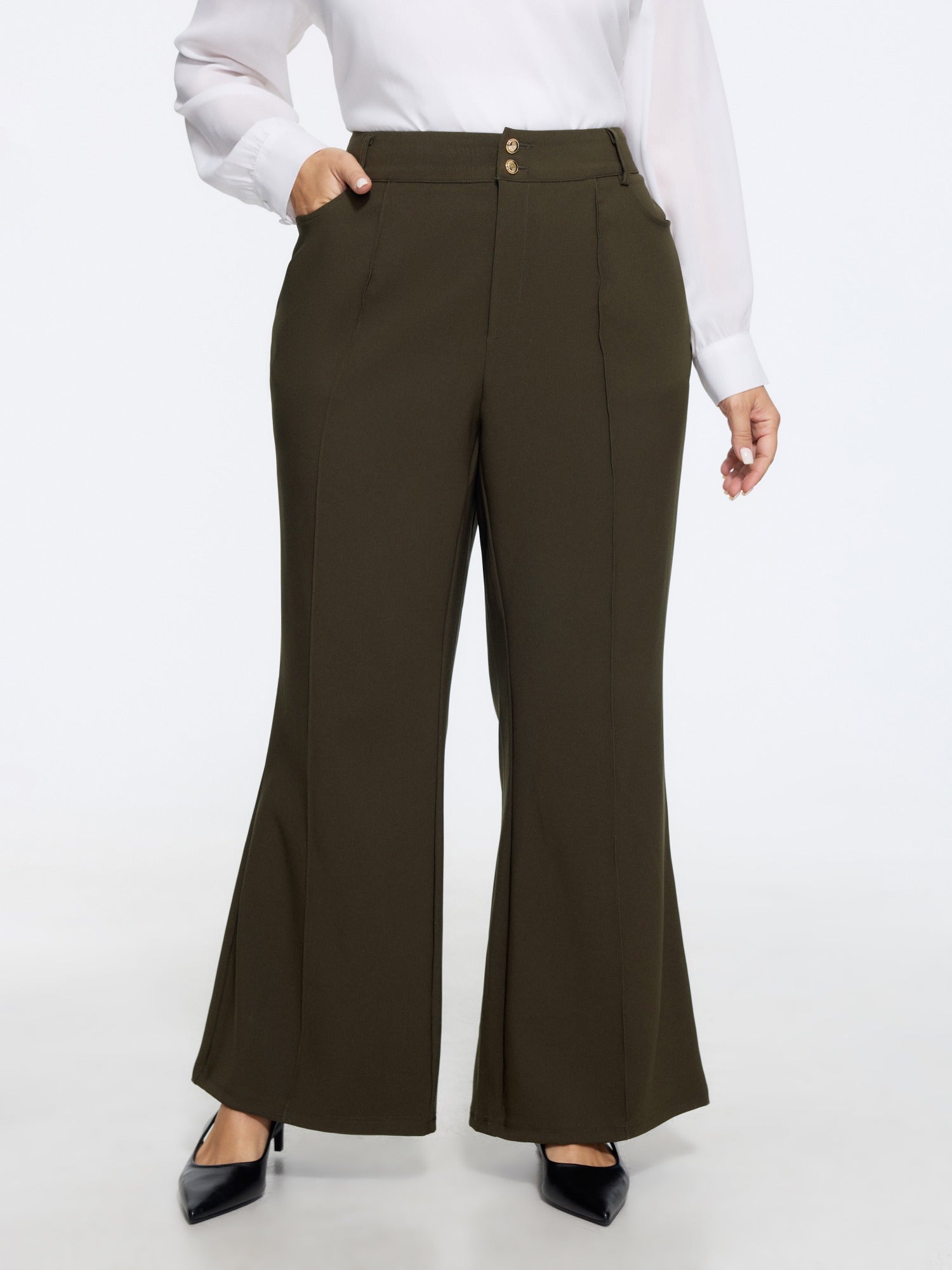 Stretchy Double Button Pocket Flare Pants